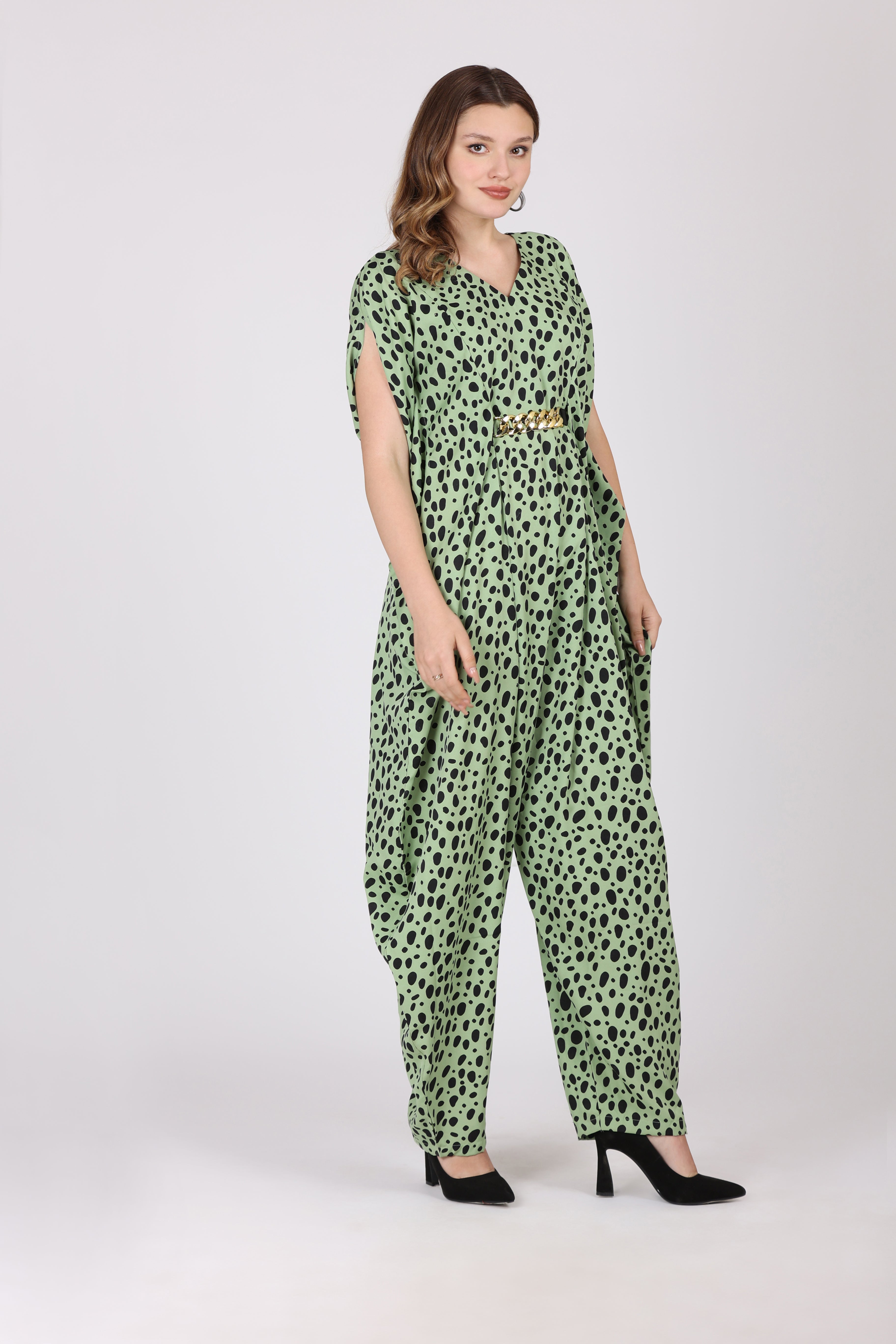 Women Pastel Pista Green Crepe Digital Print Jump Suit