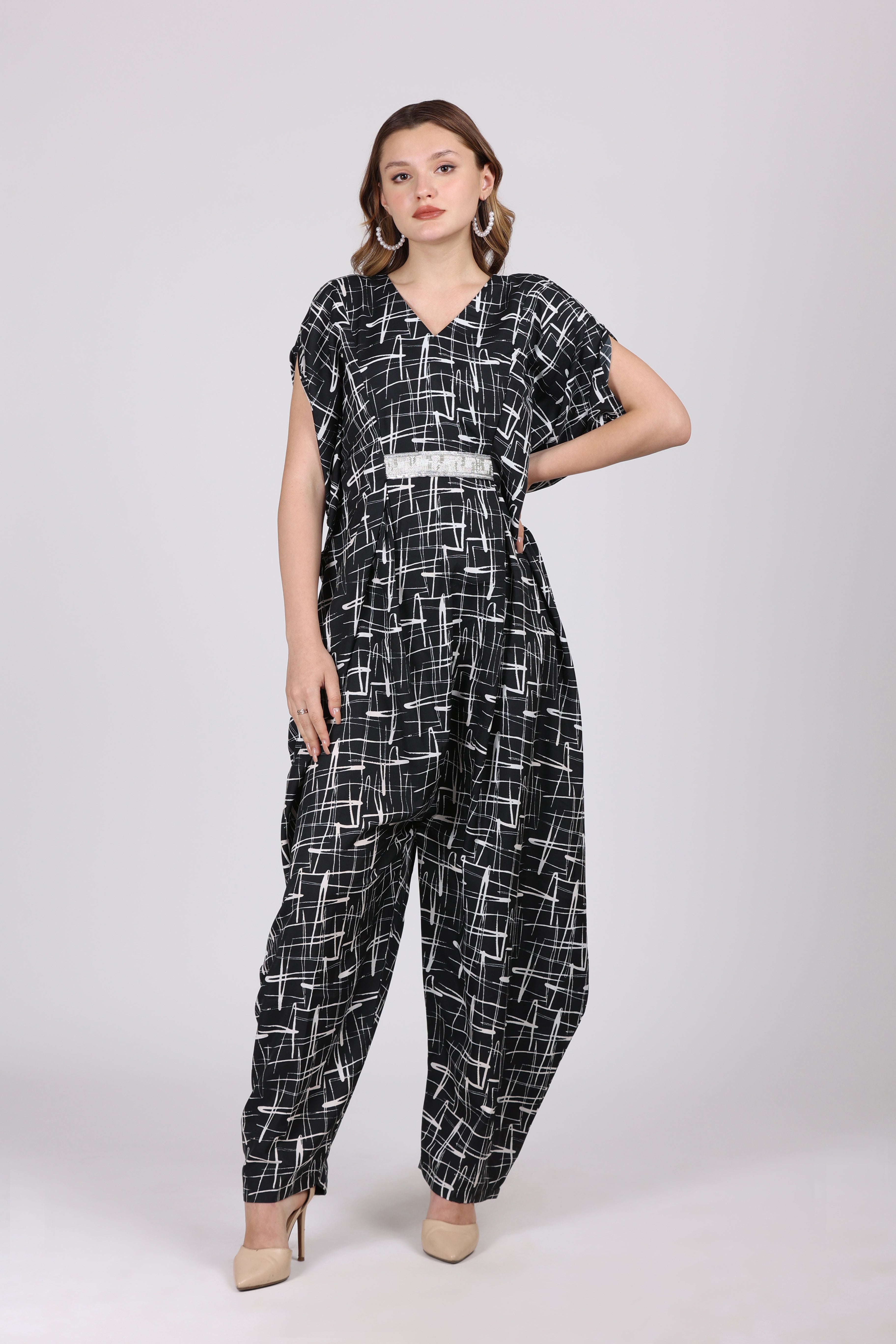 Women Black Crepe Digital Print Jump Suit