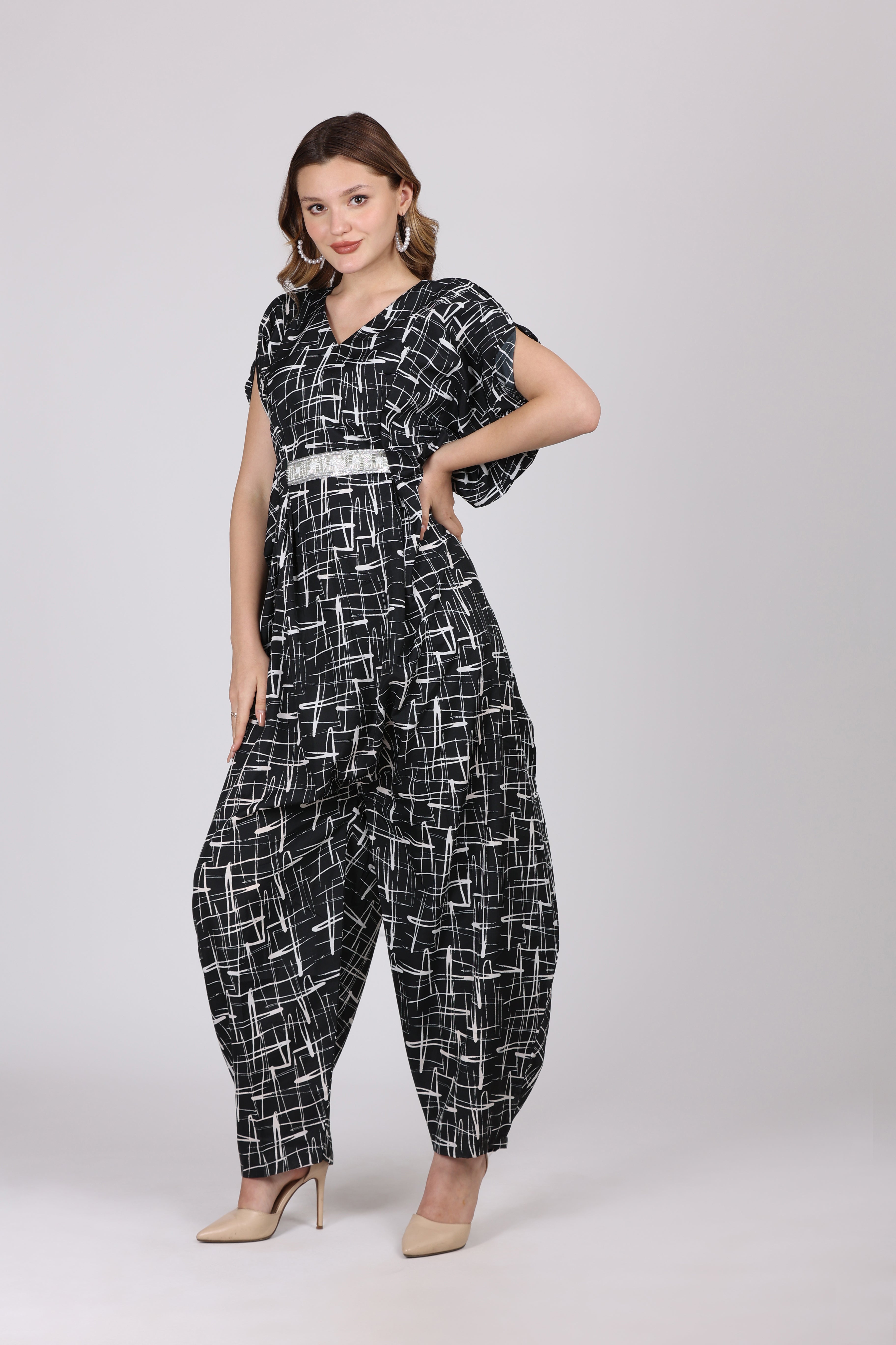 Women Black Crepe Digital Print Jump Suit