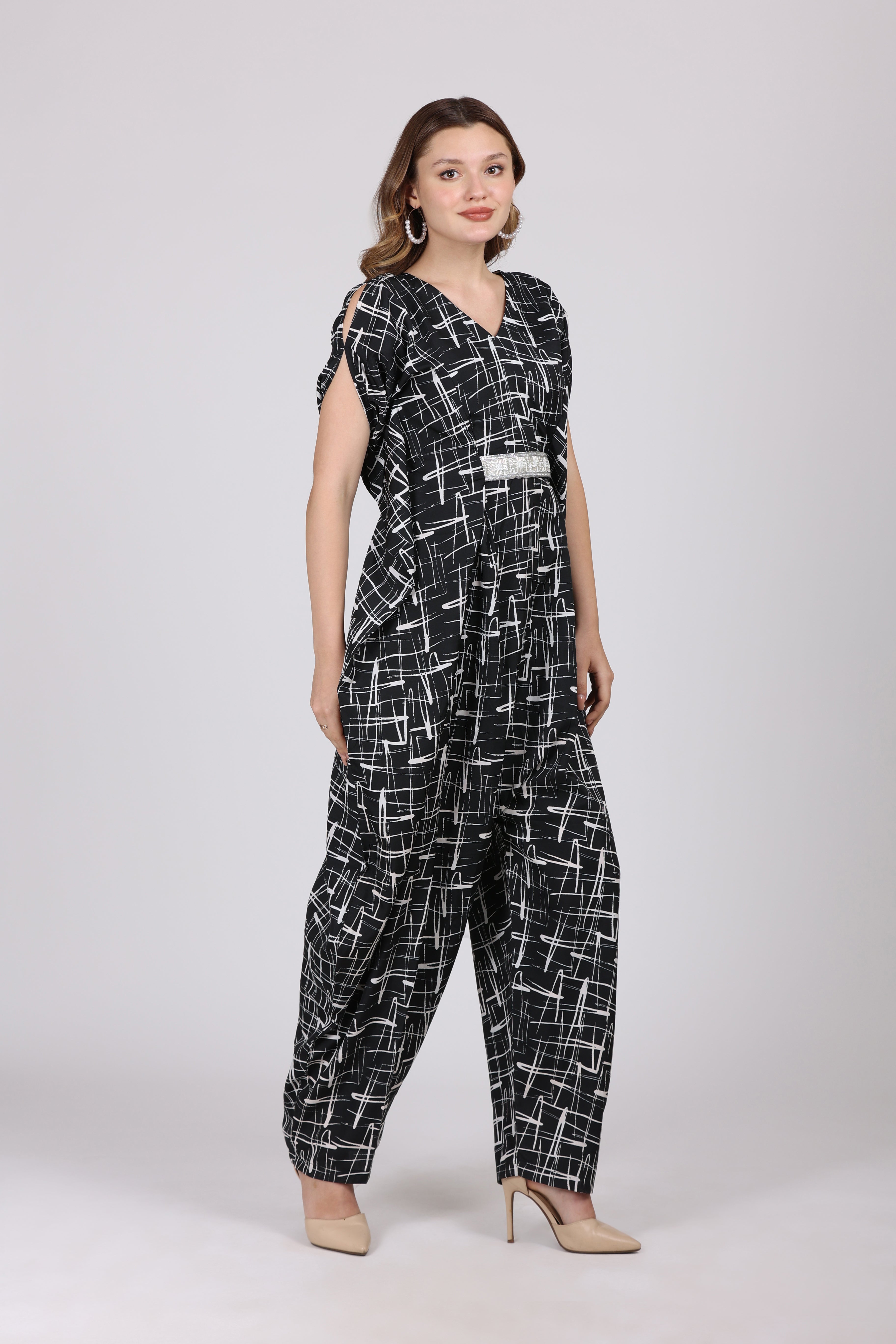 Women Black Crepe Digital Print Jump Suit