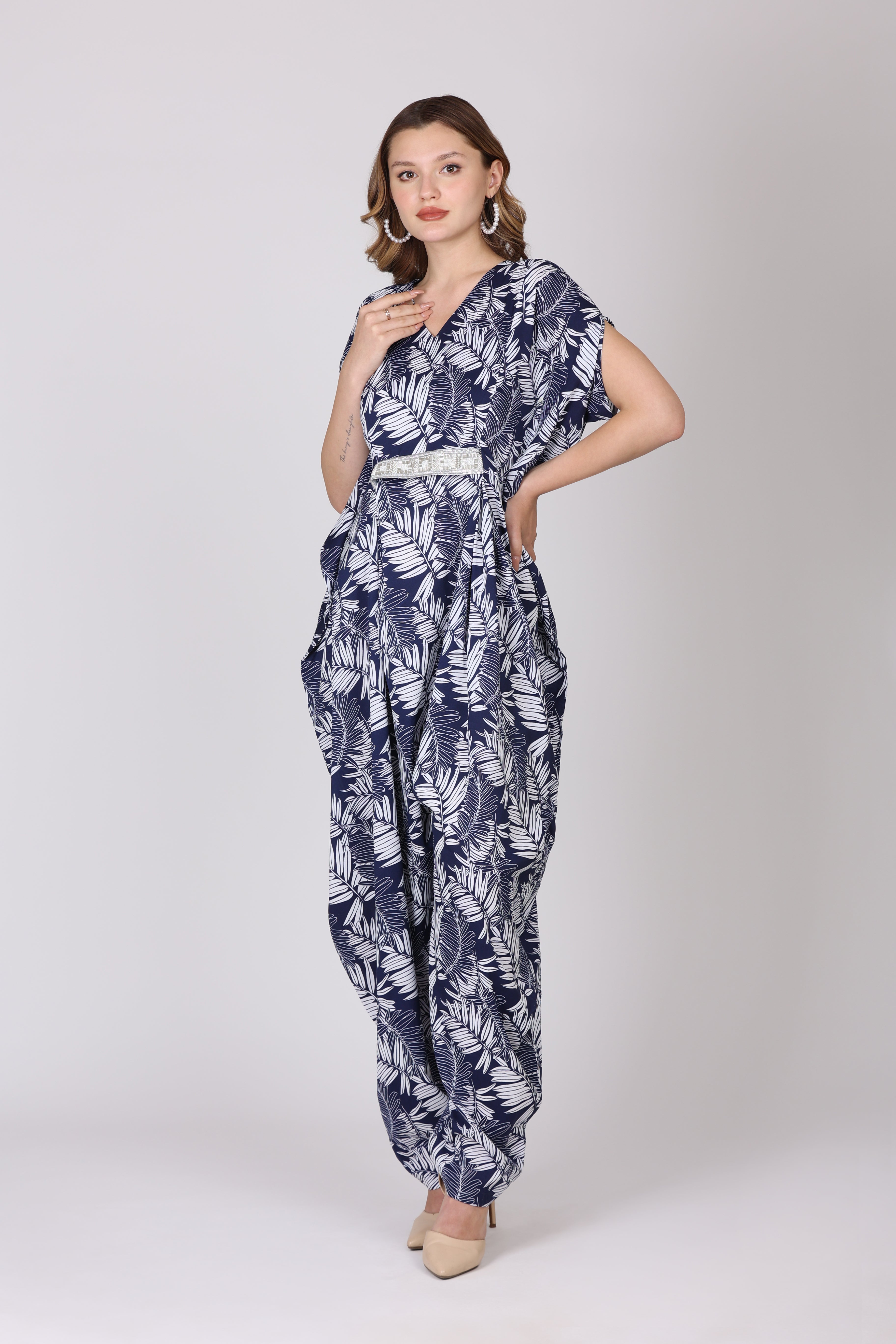 Women Blue Crepe Digital Print Jump Suit