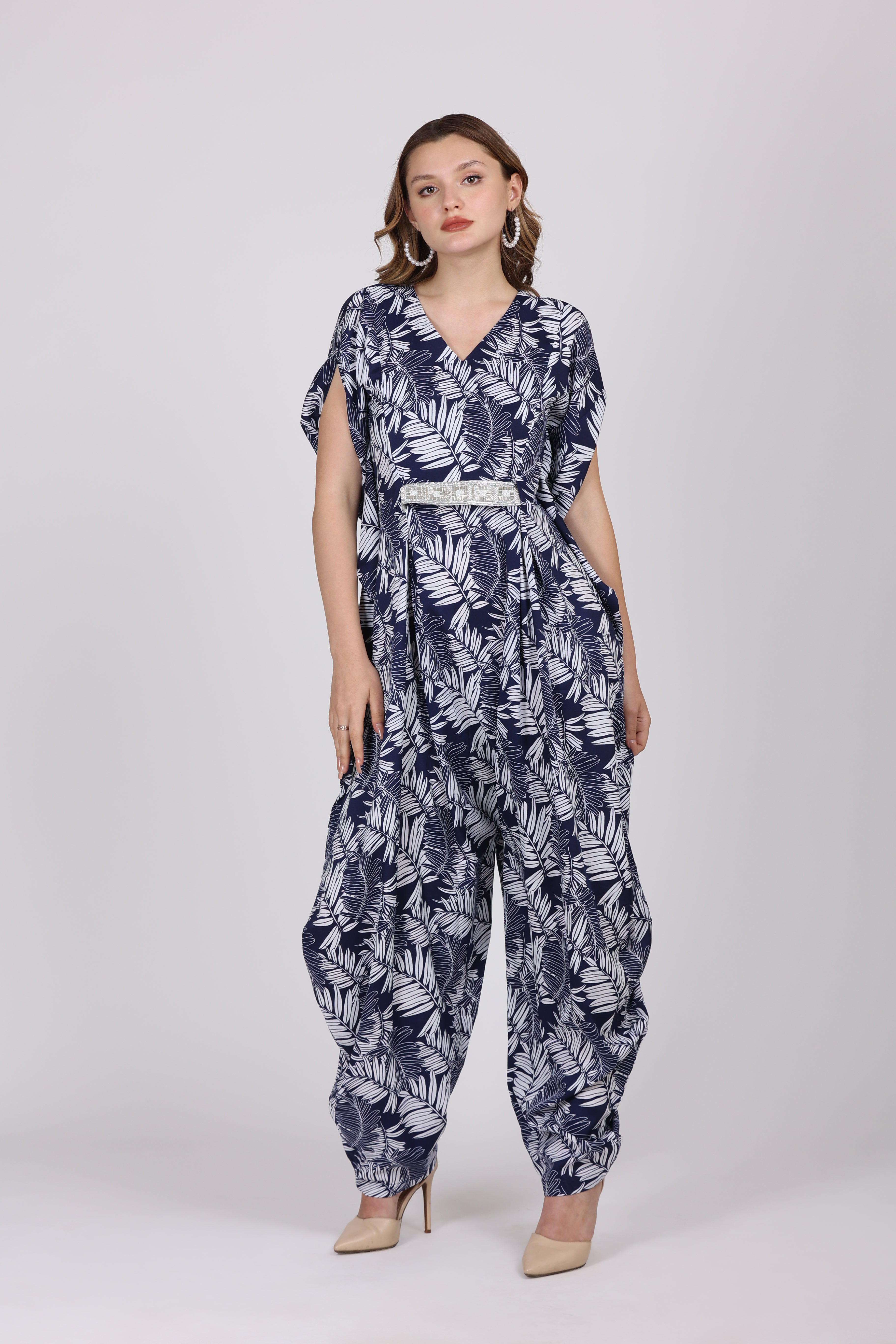 Women Blue Crepe Digital Print Jump Suit