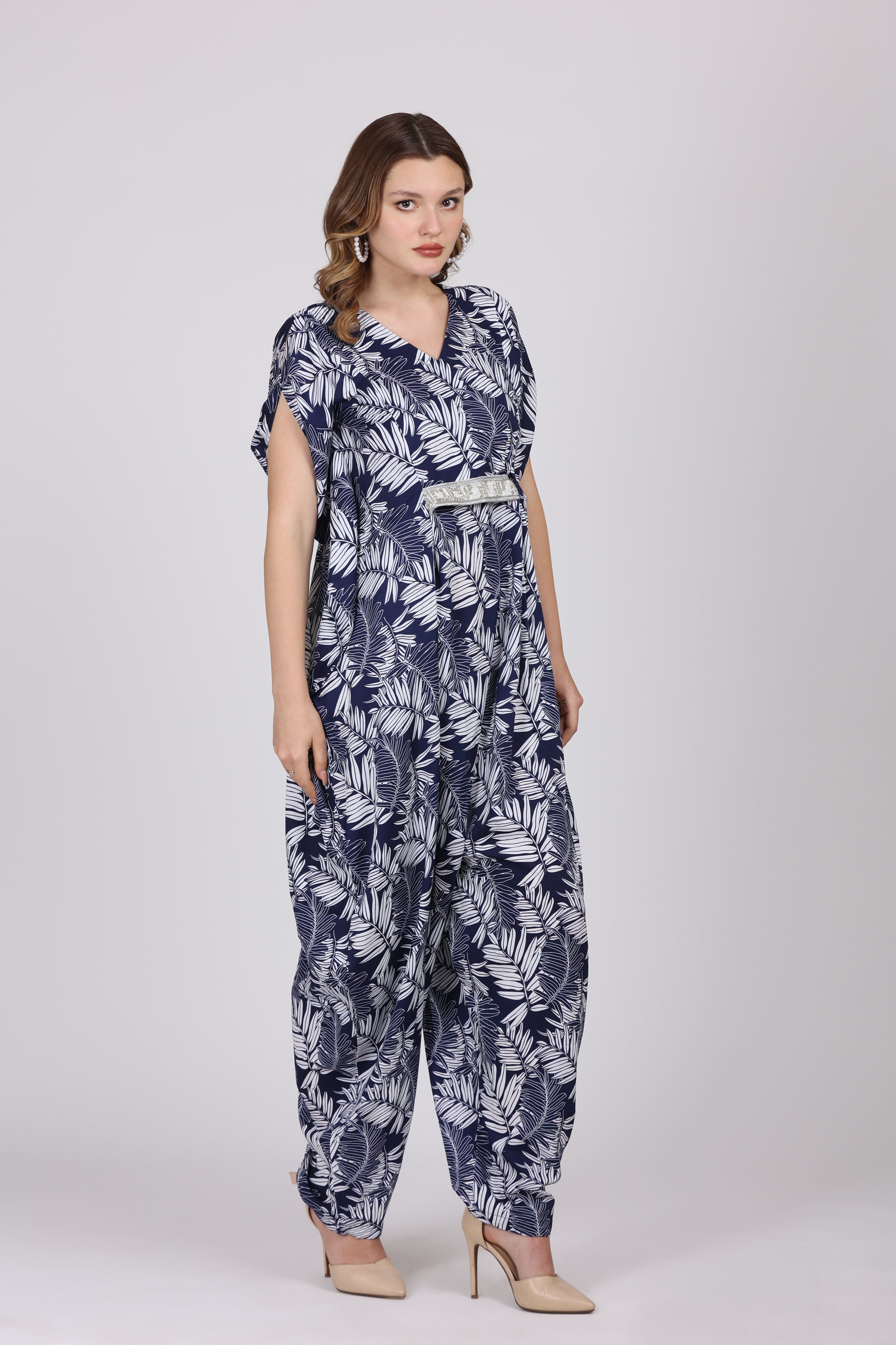 Women Blue Crepe Digital Print Jump Suit