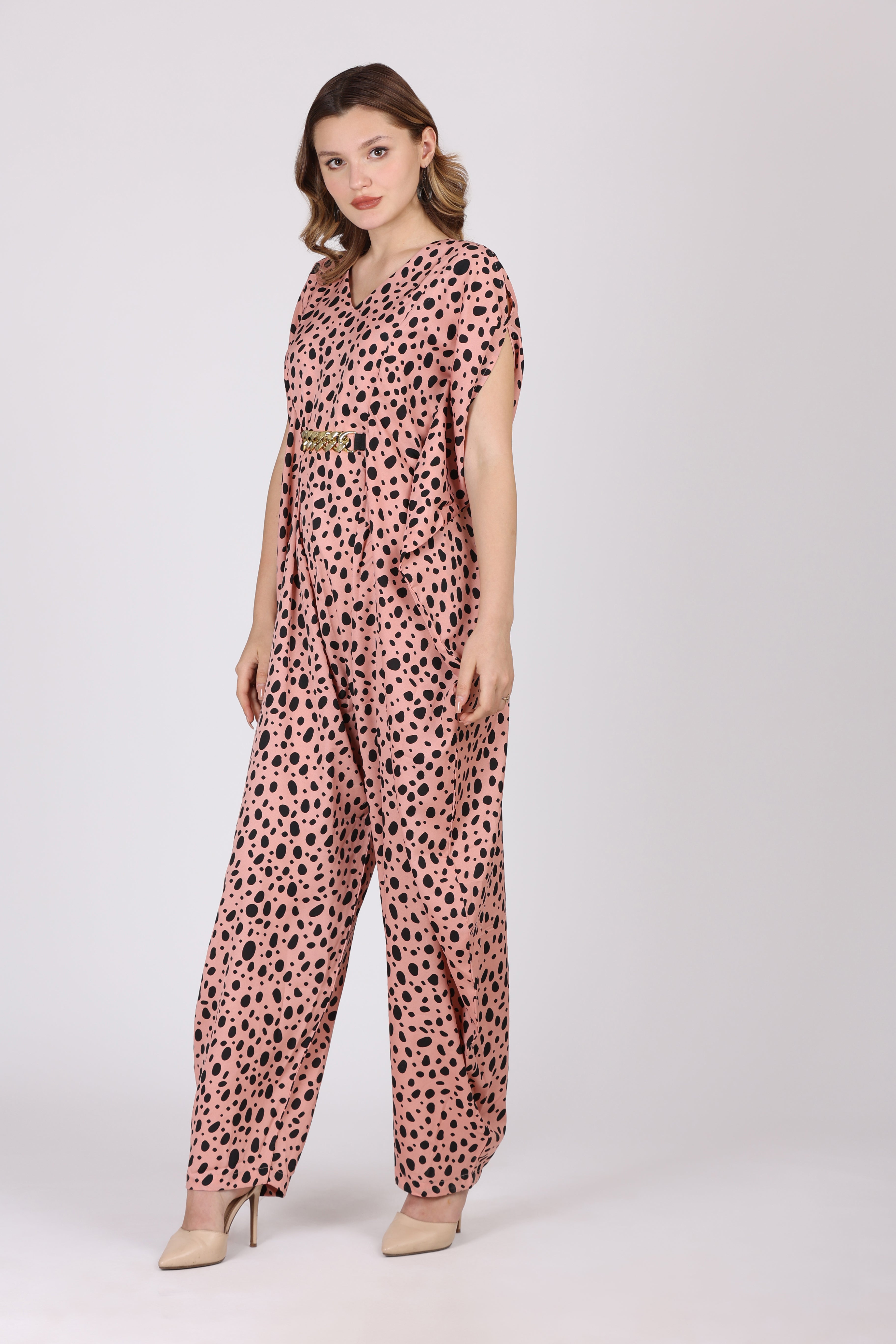 Women Pastel Peach Crepe Digital Print Jump Suit