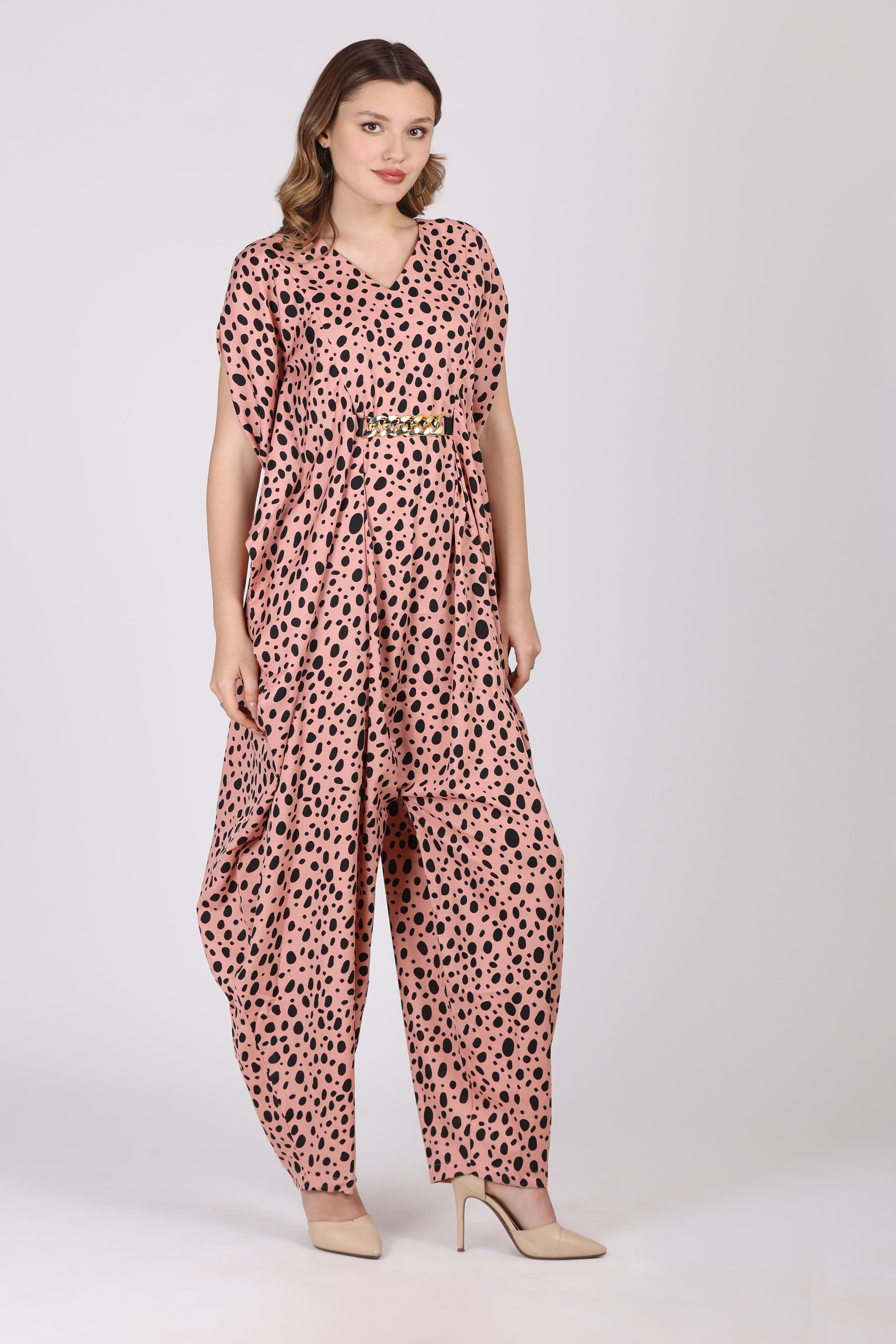 Women Pastel Peach Crepe Digital Print Jump Suit