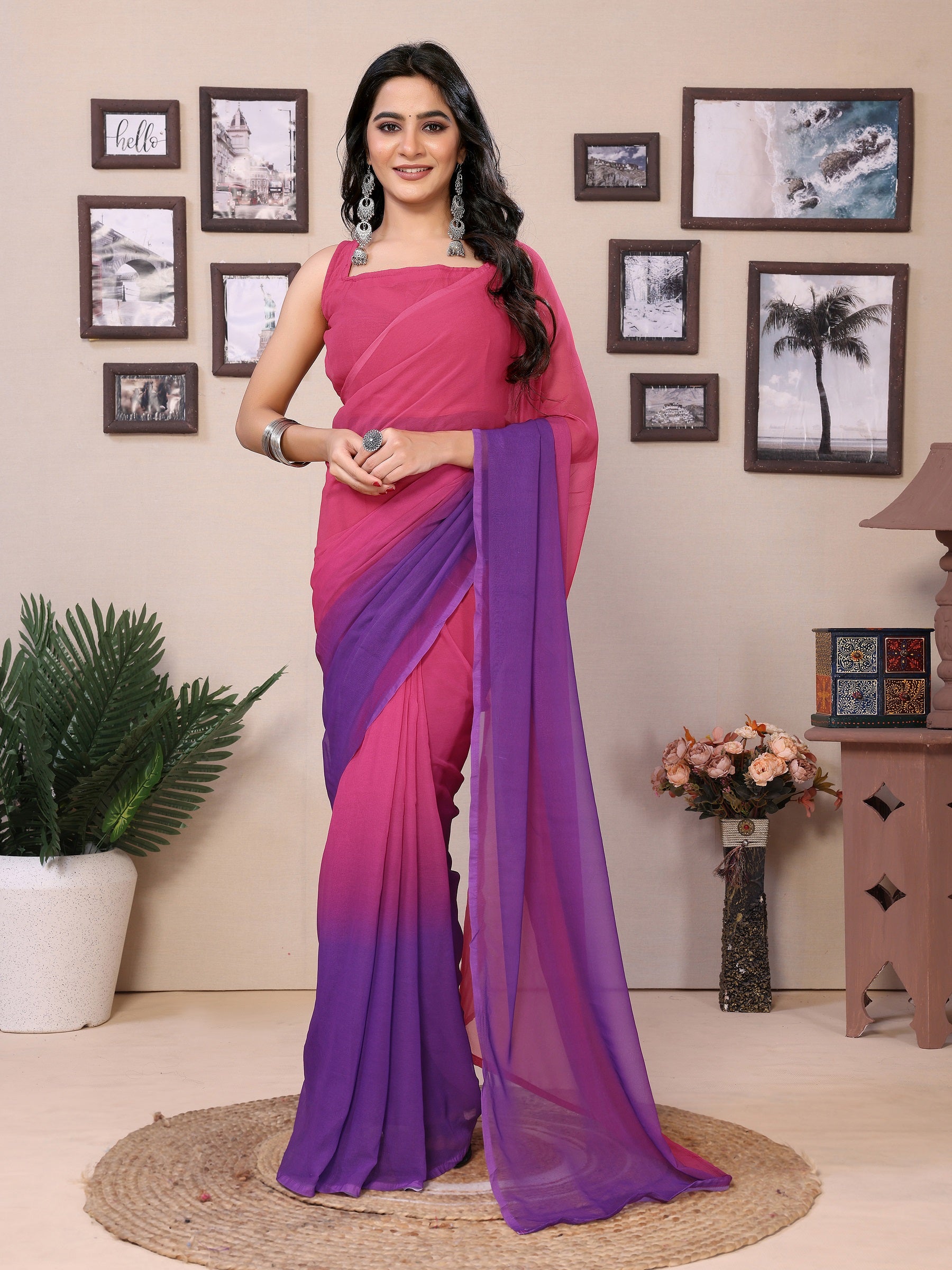 Women Party Wear Printed Georgette Ready to Wear Saree with Un Stitched Blouse