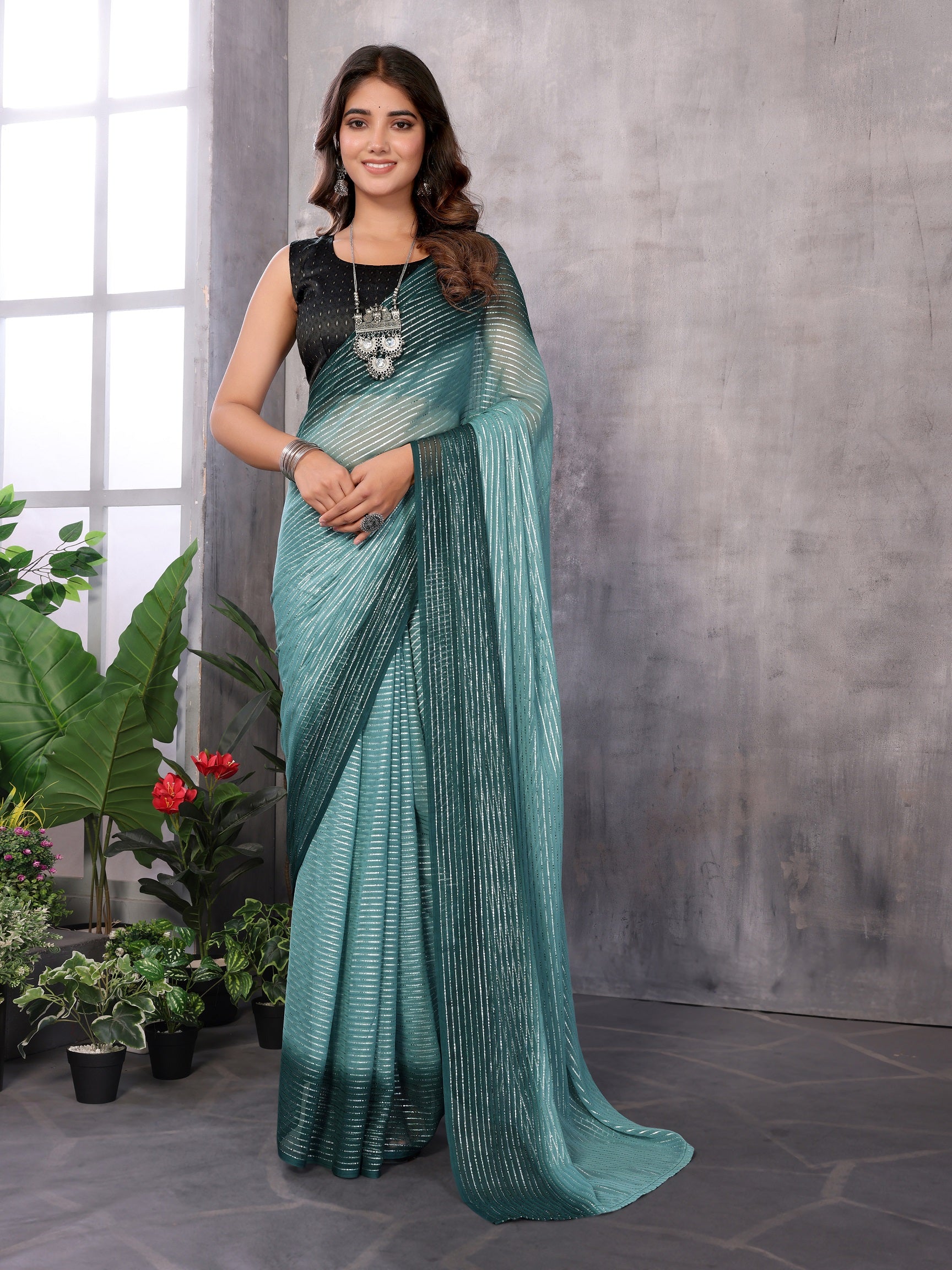 Women Party Wear Jari Weaving Worked Ready To Wear Saree With Un Stitched Blouse(Up To 44)