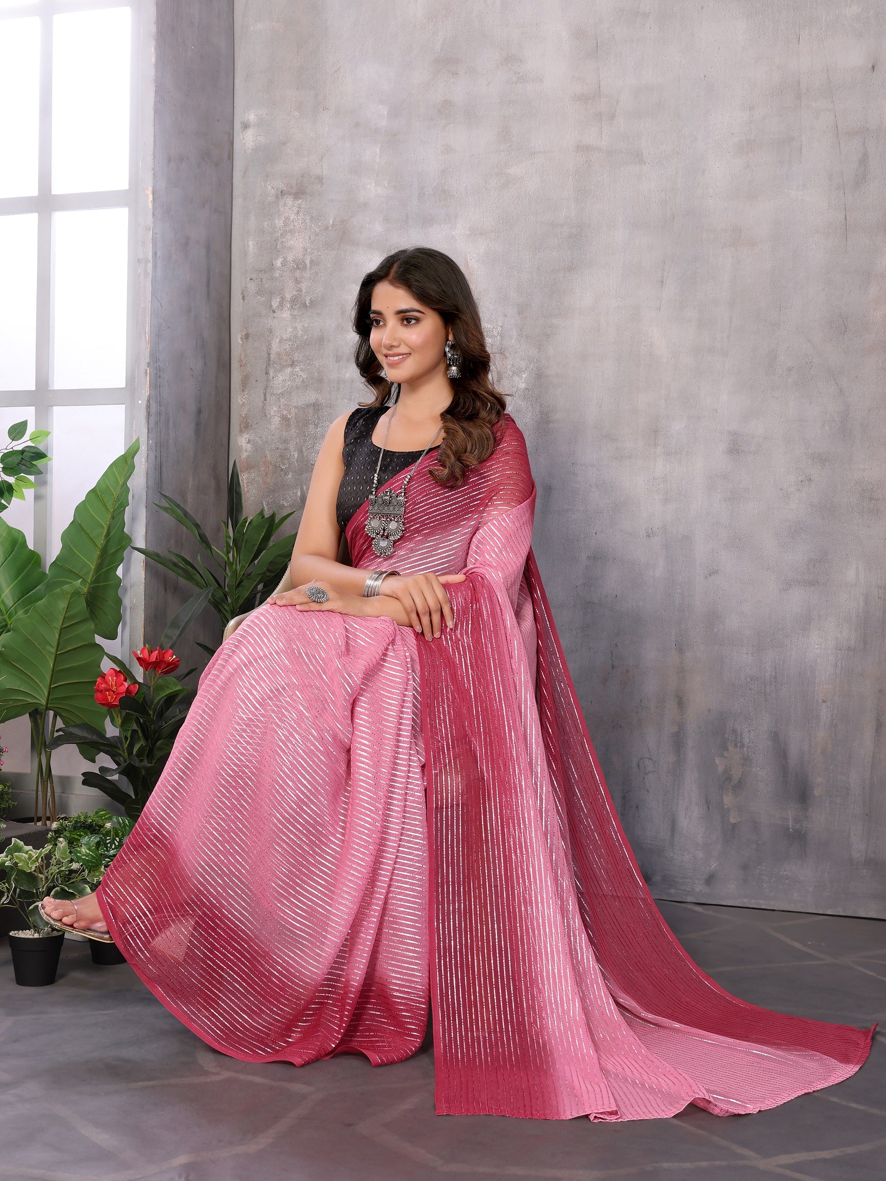 Women Party Wear Jari Weaving Worked Ready To Wear Saree With Un Stitched Blouse(Up To 44)