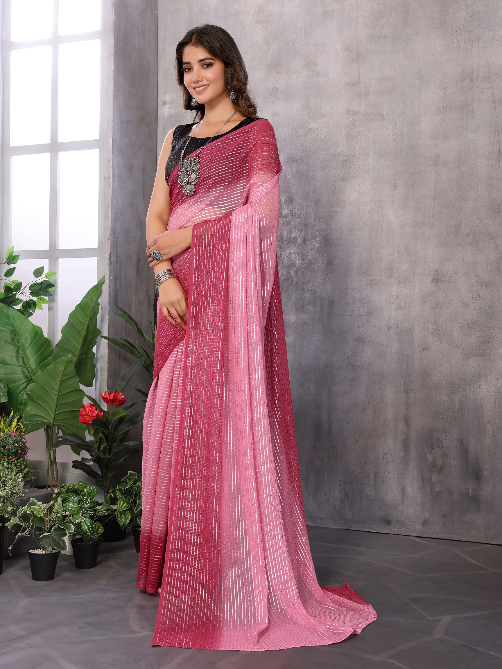 Women Party Wear Jari Weaving Worked Ready To Wear Saree With Un Stitched Blouse(Up To 44)