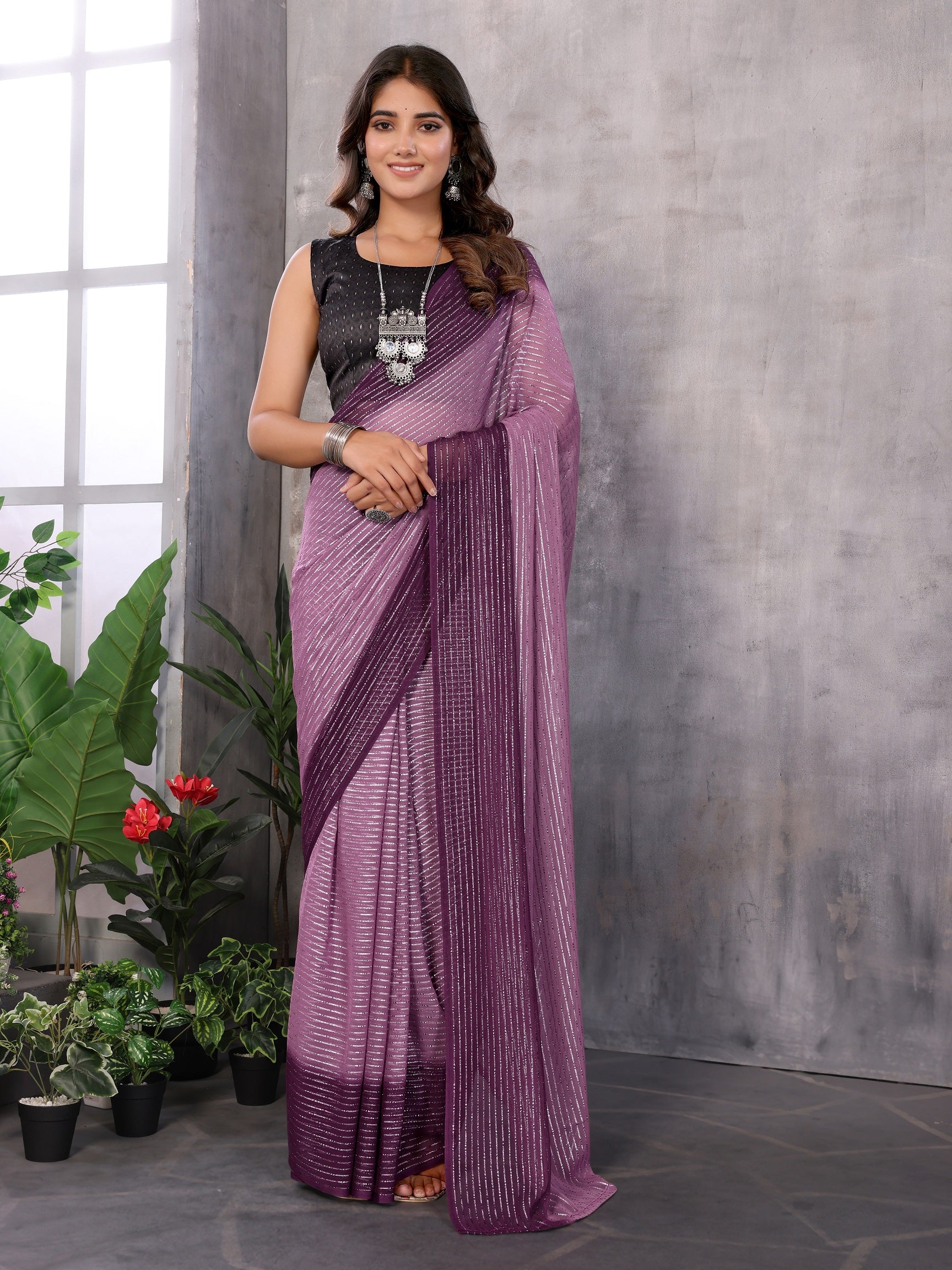 Women Party Wear Jari Weaving Worked Ready To Wear Saree With Un Stitched Blouse(Up To 44)