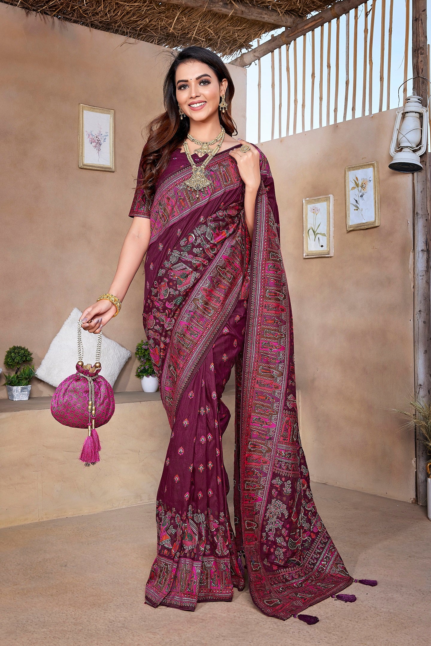 Women Wedding Wear Jaquard Weaving Worked Pure Pasmina Saree with Un Stitched Blouse