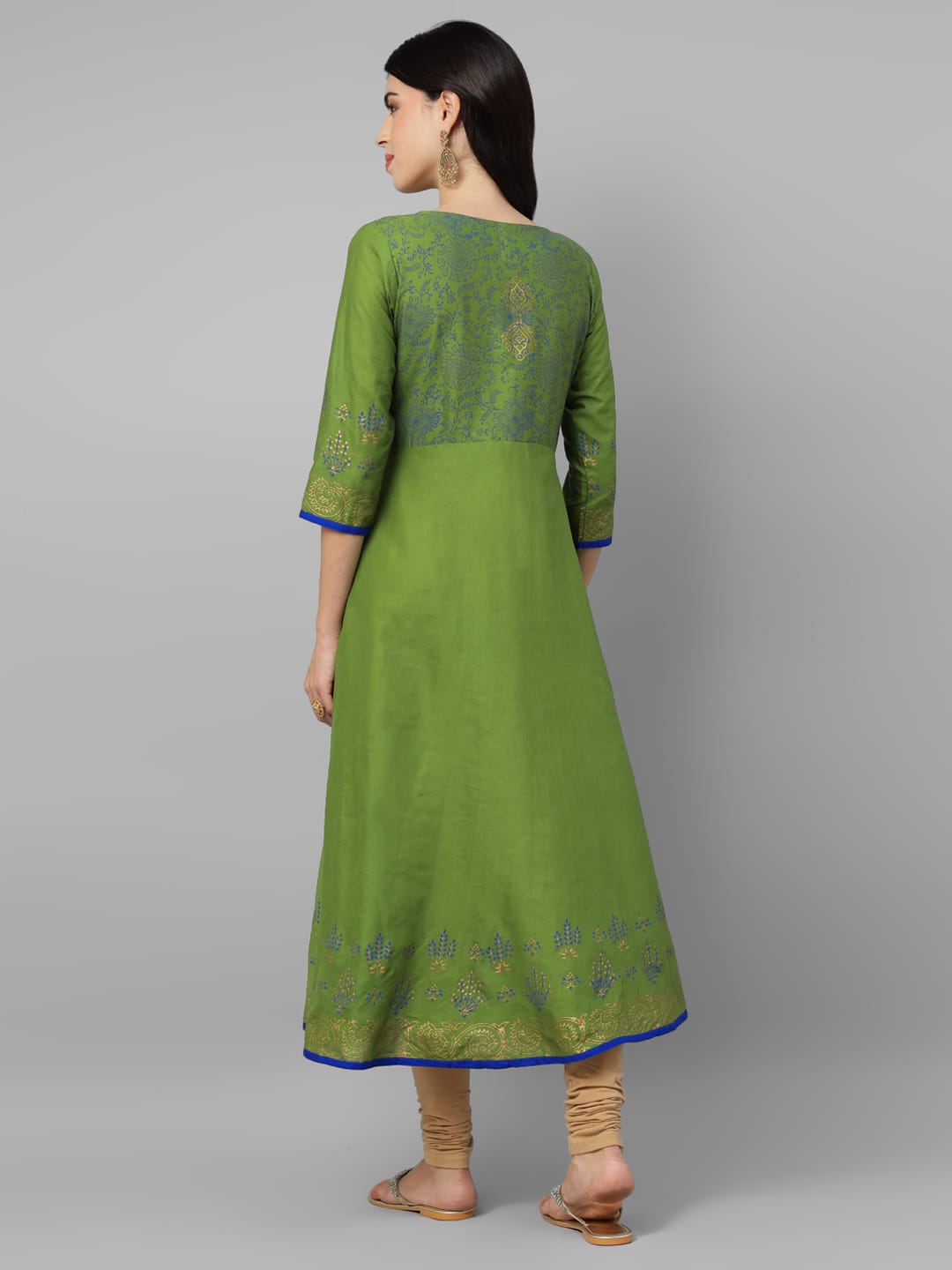 Women Green Cotton Printed Anarkali Kurti