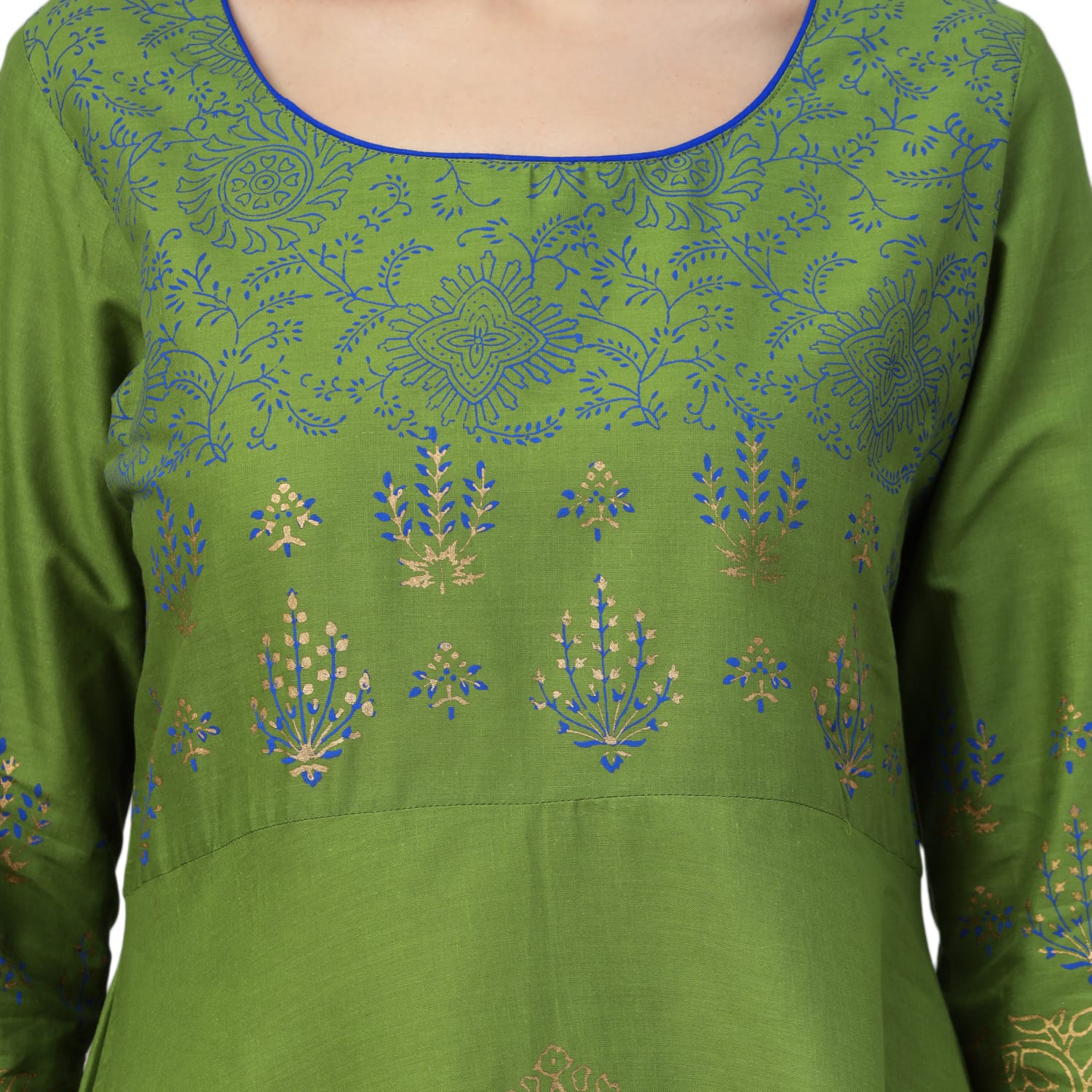 Women Green Cotton Printed Anarkali Kurti