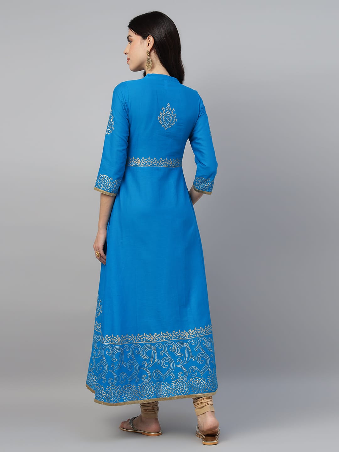 Women Blue Cotton Printed Anarkali Kurti