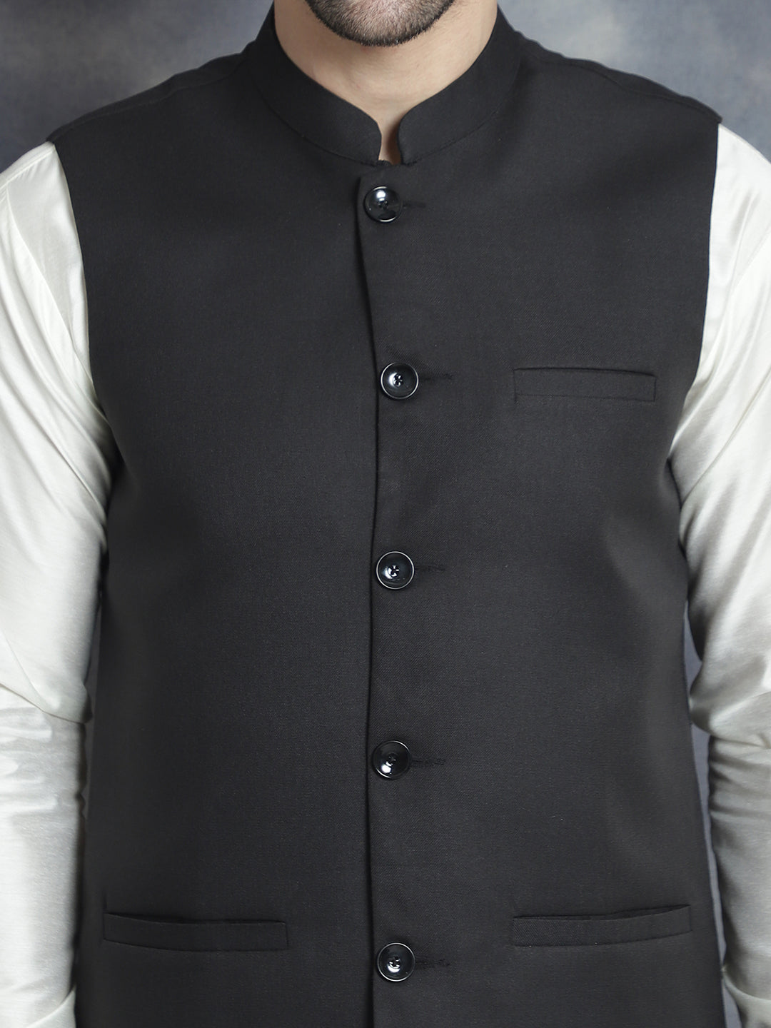 Men's Solid Nehru Jacket with White Kurta & Churidar NOZ2TOZ - Made In INDIA.