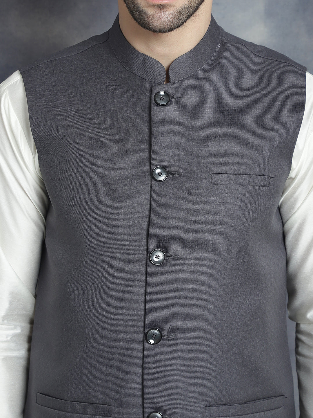 Men's Solid Nehru Jacket with White Kurta & Churidar NOZ2TOZ - Made In INDIA.