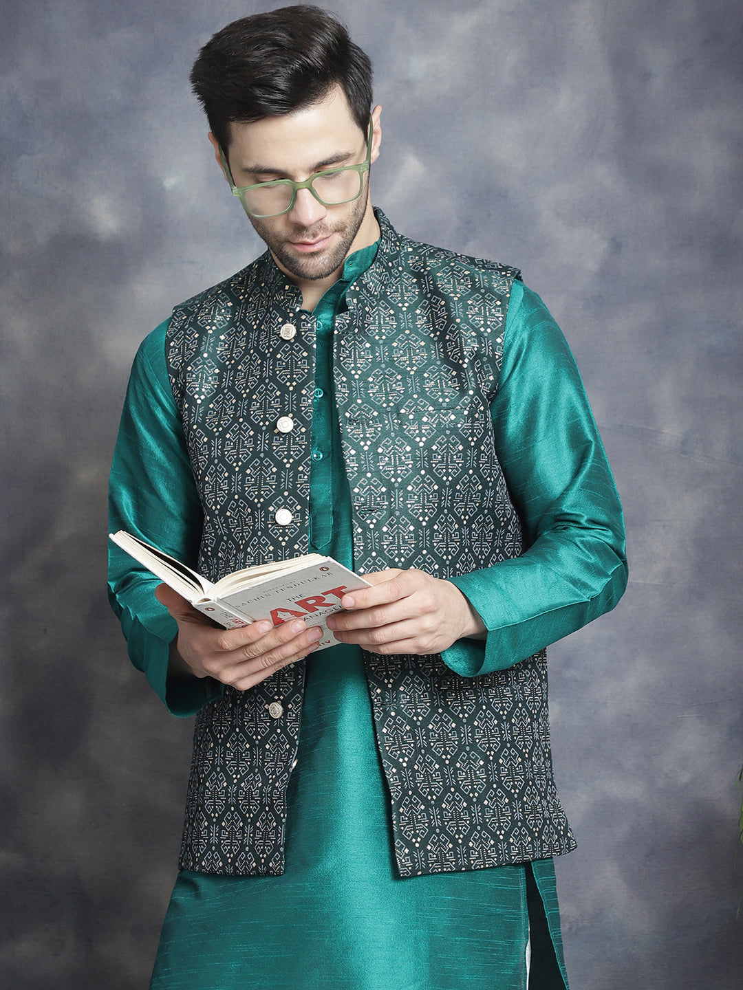 Buy Men's Printed Nehru Jacket With Kurta Pyjama Set Online NOZ2TOZ