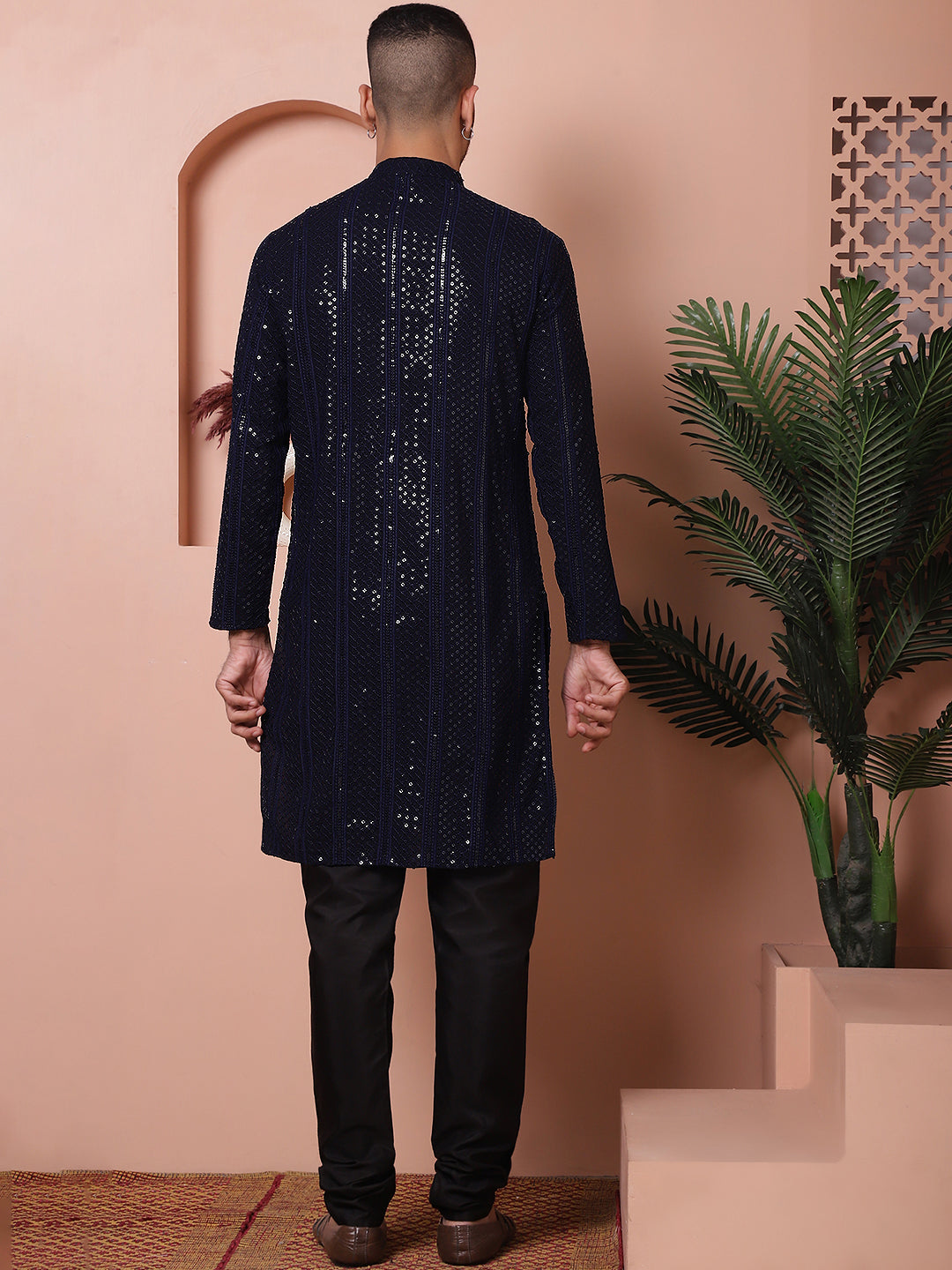 Men's Sequins Chikankari Embroidered Kurta with Pyjama NOZ2TOZ - Made In INDIA.