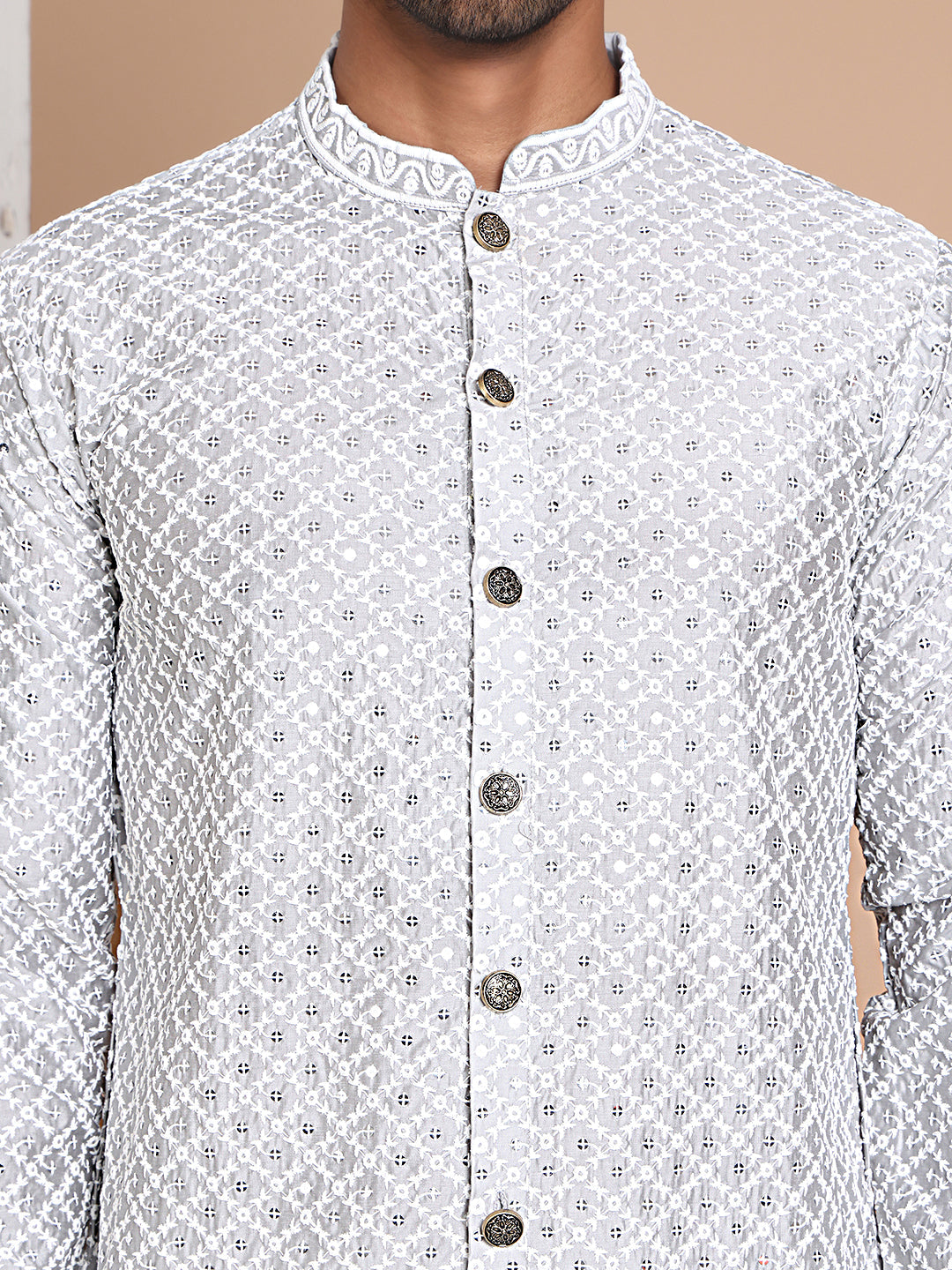 Sequin Chikankari Front Open Kurta With Pyjamas NOZ2TOZ - Made In INDIA.