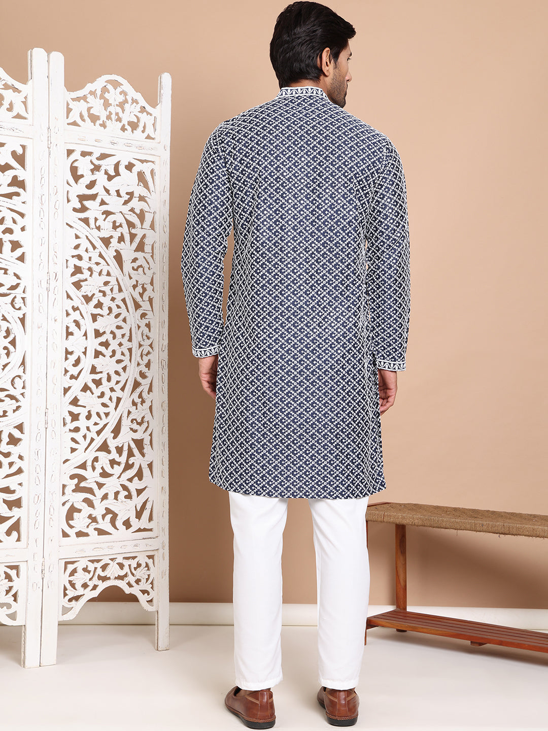 Sequin Chikankari Front Open Kurta With Pyjamas NOZ2TOZ - Made In INDIA.