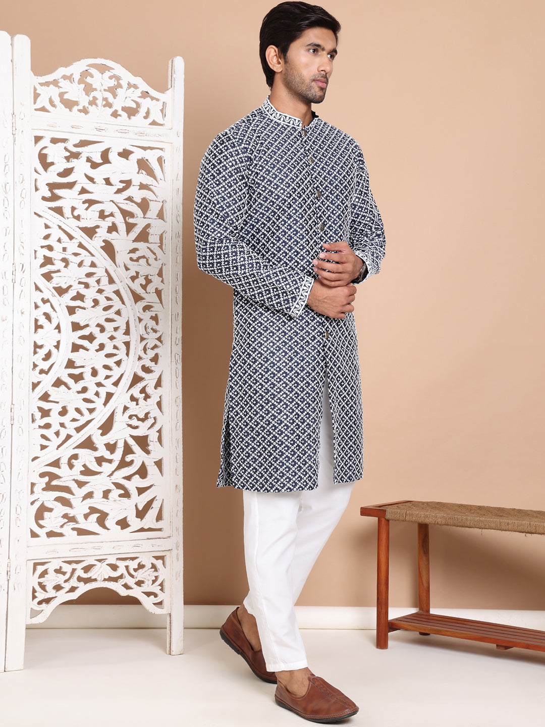 Sequin Chikankari Front Open Kurta With Pyjamas NOZ2TOZ - Made In INDIA.