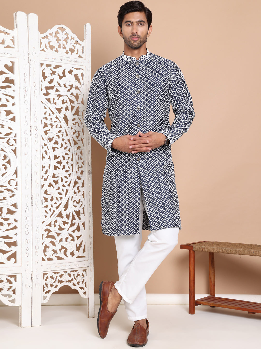 Sequin Chikankari Front Open Kurta With Pyjamas NOZ2TOZ - Made In INDIA.