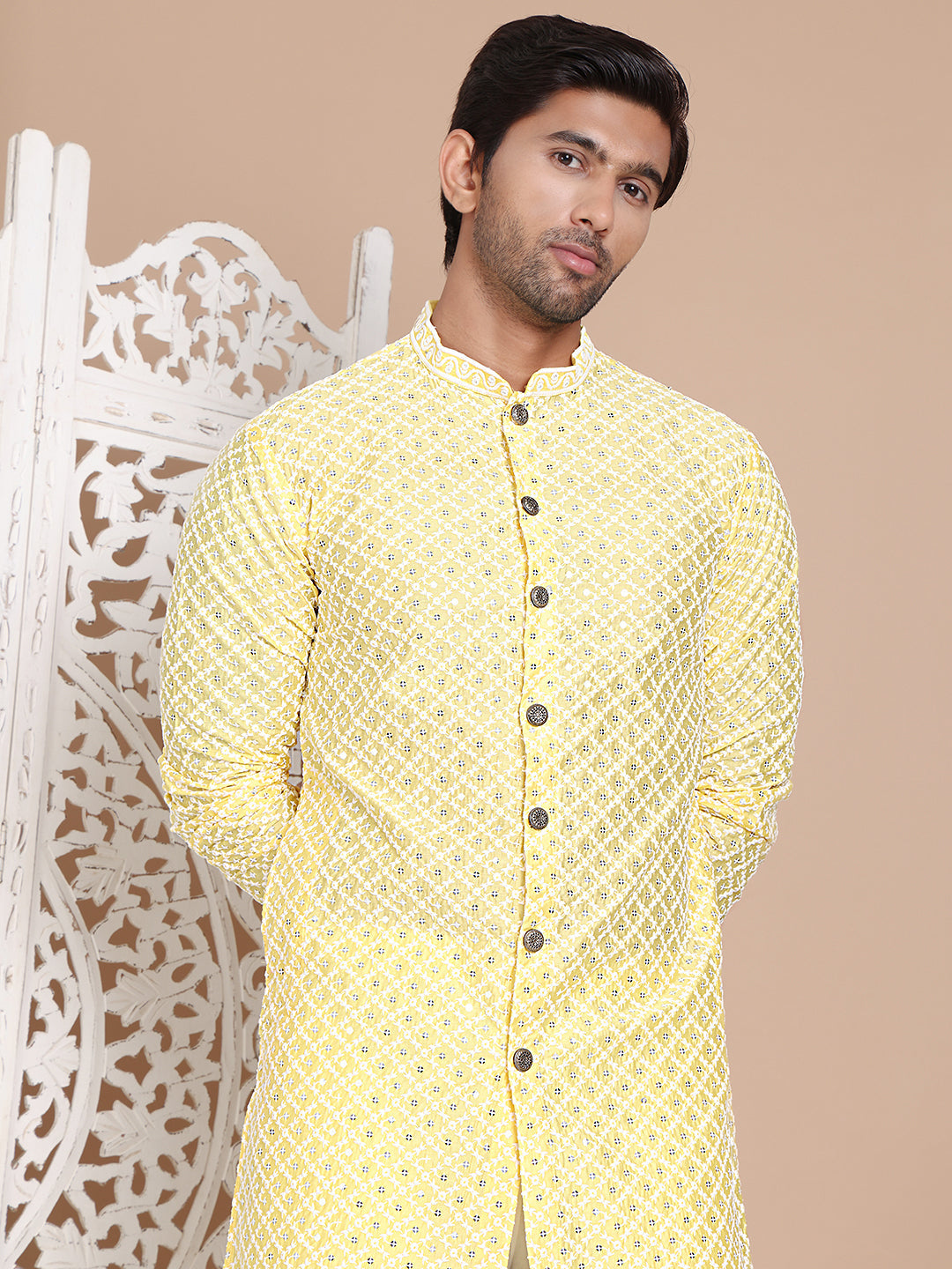 Sequin Chikankari Front Open Kurta With Pyjamas NOZ2TOZ - Made In INDIA.