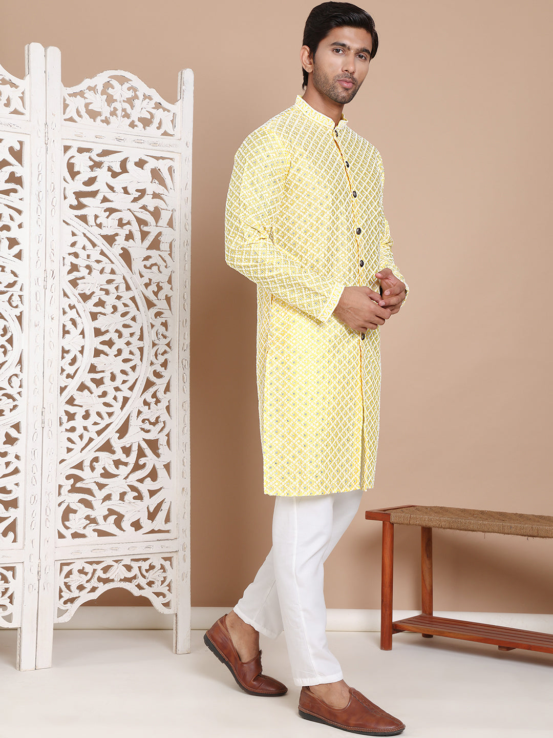 Sequin Chikankari Front Open Kurta With Pyjamas NOZ2TOZ - Made In INDIA.