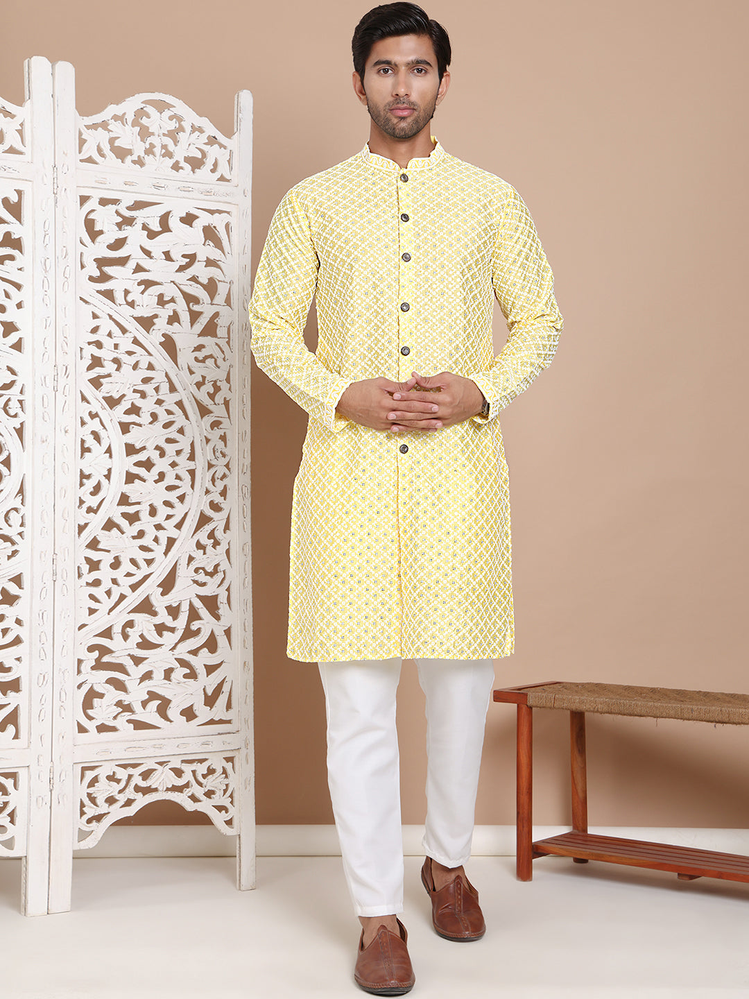 Sequin Chikankari Front Open Kurta With Pyjamas NOZ2TOZ - Made In INDIA.