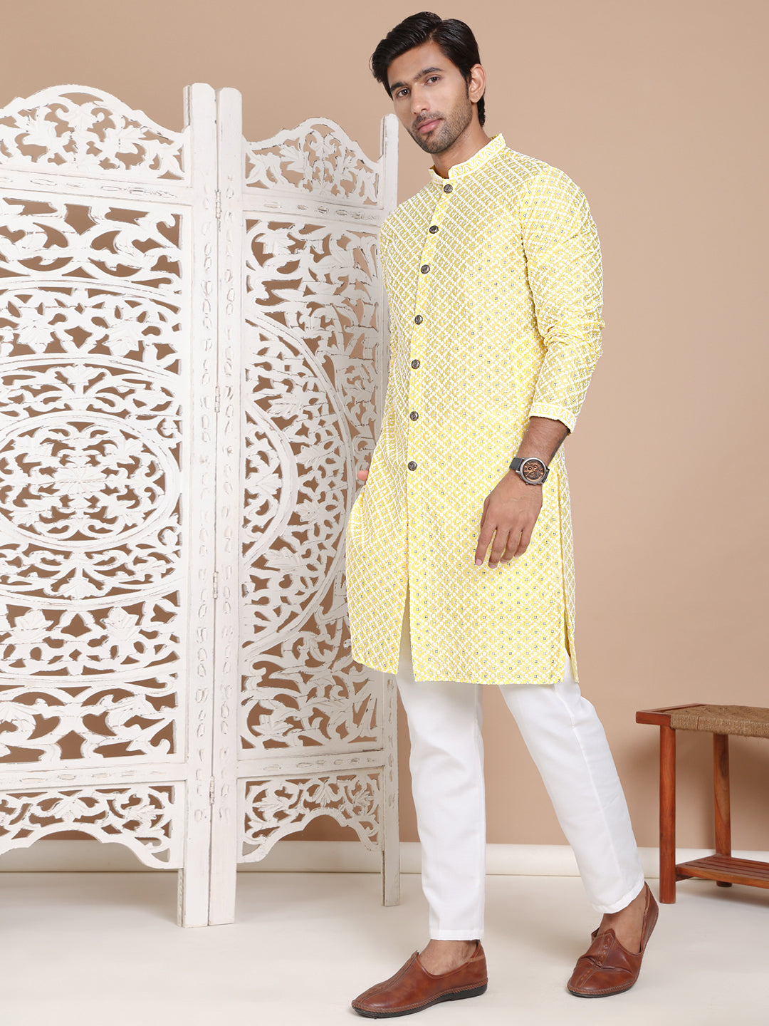 Sequin Chikankari Front Open Kurta With Pyjamas NOZ2TOZ - Made In INDIA.