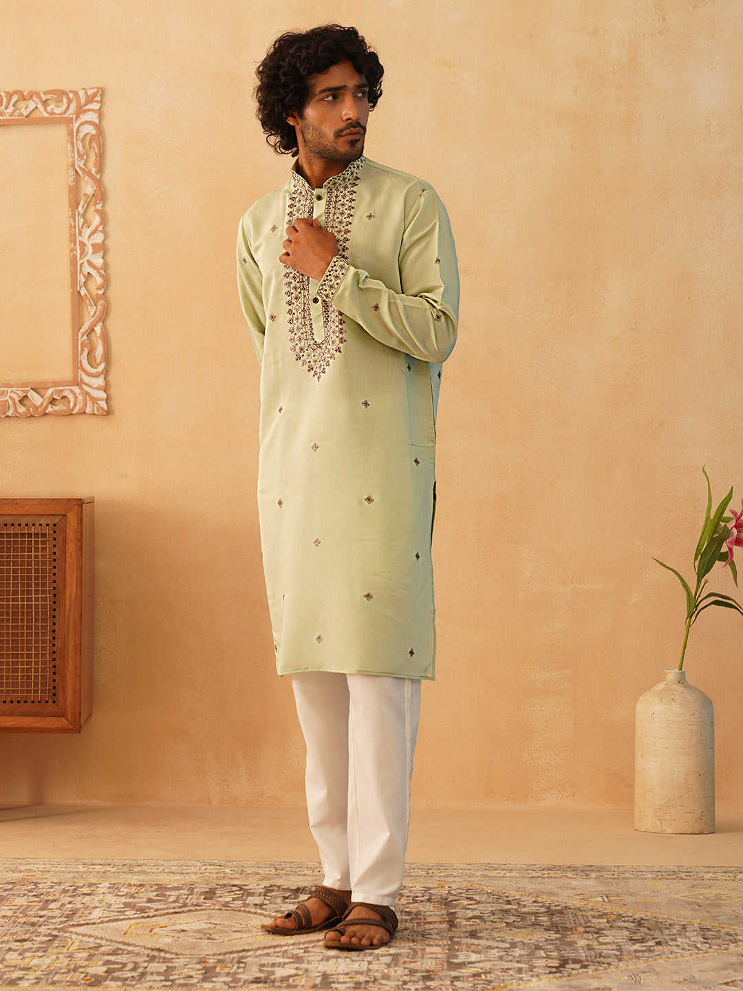 Men's Sequins Embroidered Kurta With Pyjama NOZ2TOZ - Made In INDIA.