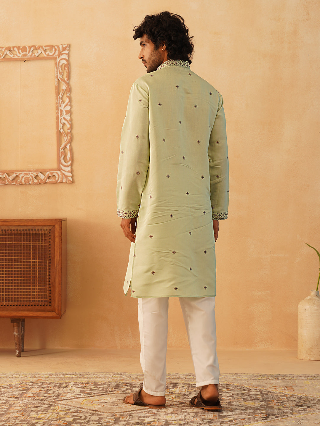 Men's Sequins Embroidered Kurta With Pyjama NOZ2TOZ - Made In INDIA.