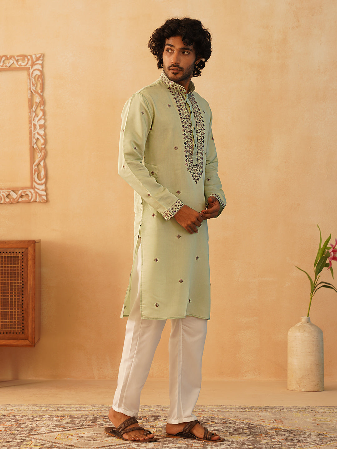 Men's Sequins Embroidered Kurta With Pyjama NOZ2TOZ - Made In INDIA.