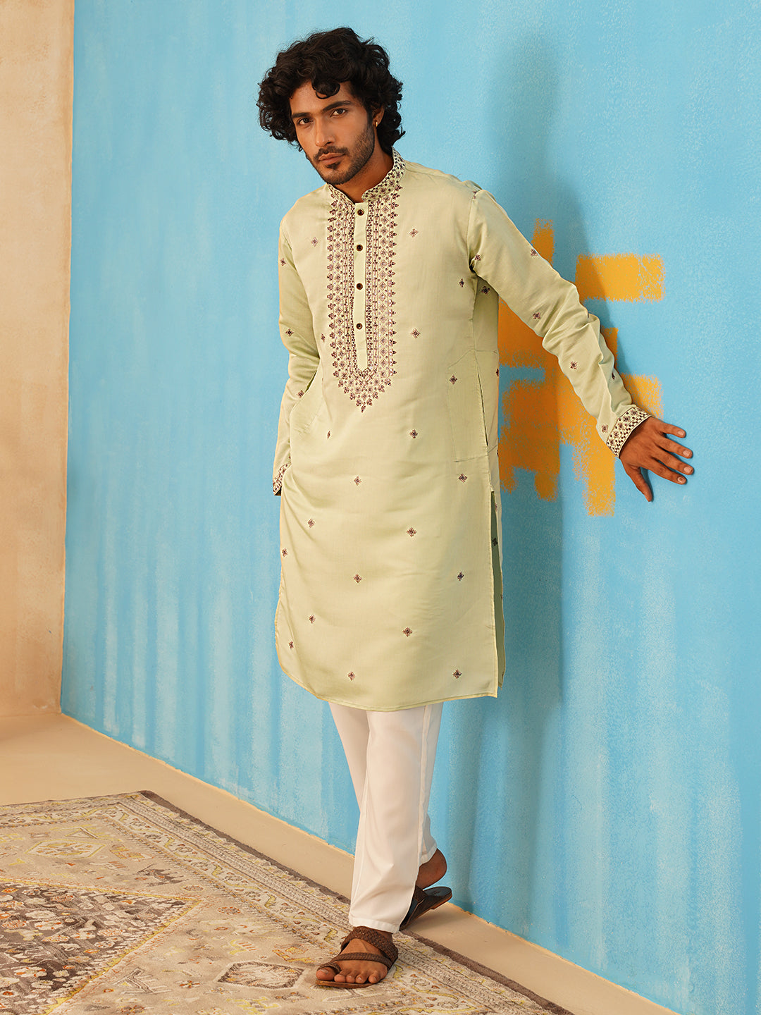 Men's Sequins Embroidered Kurta With Pyjama NOZ2TOZ - Made In INDIA.