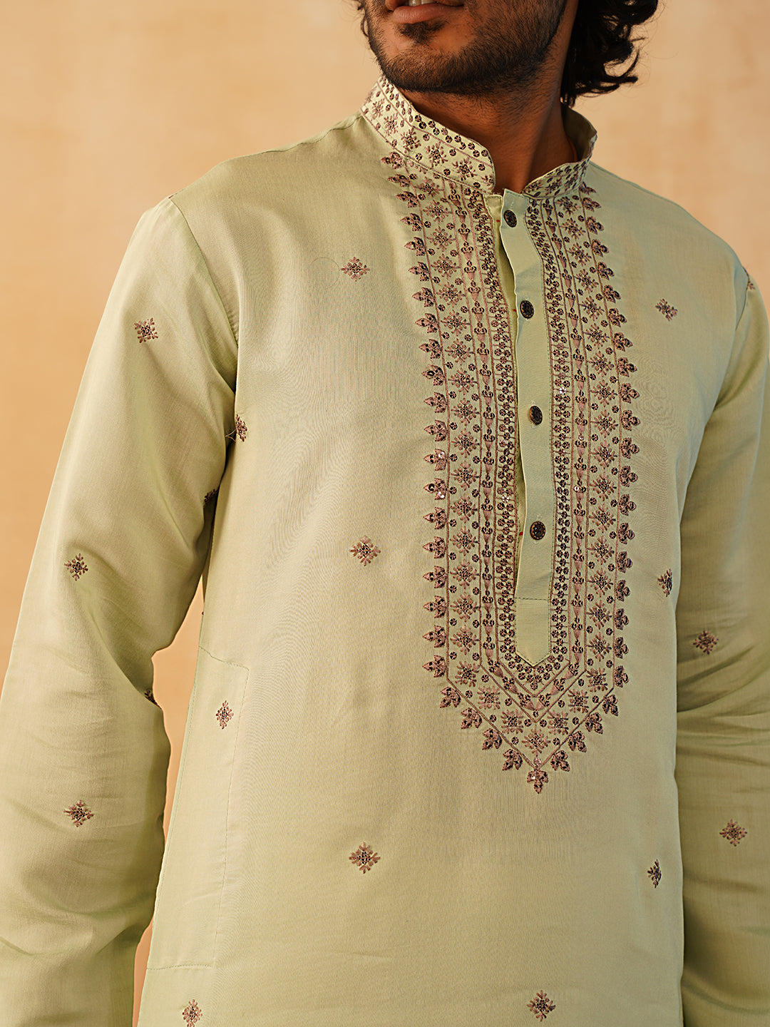 Men's Sequins Embroidered Kurta With Pyjama NOZ2TOZ - Made In INDIA.