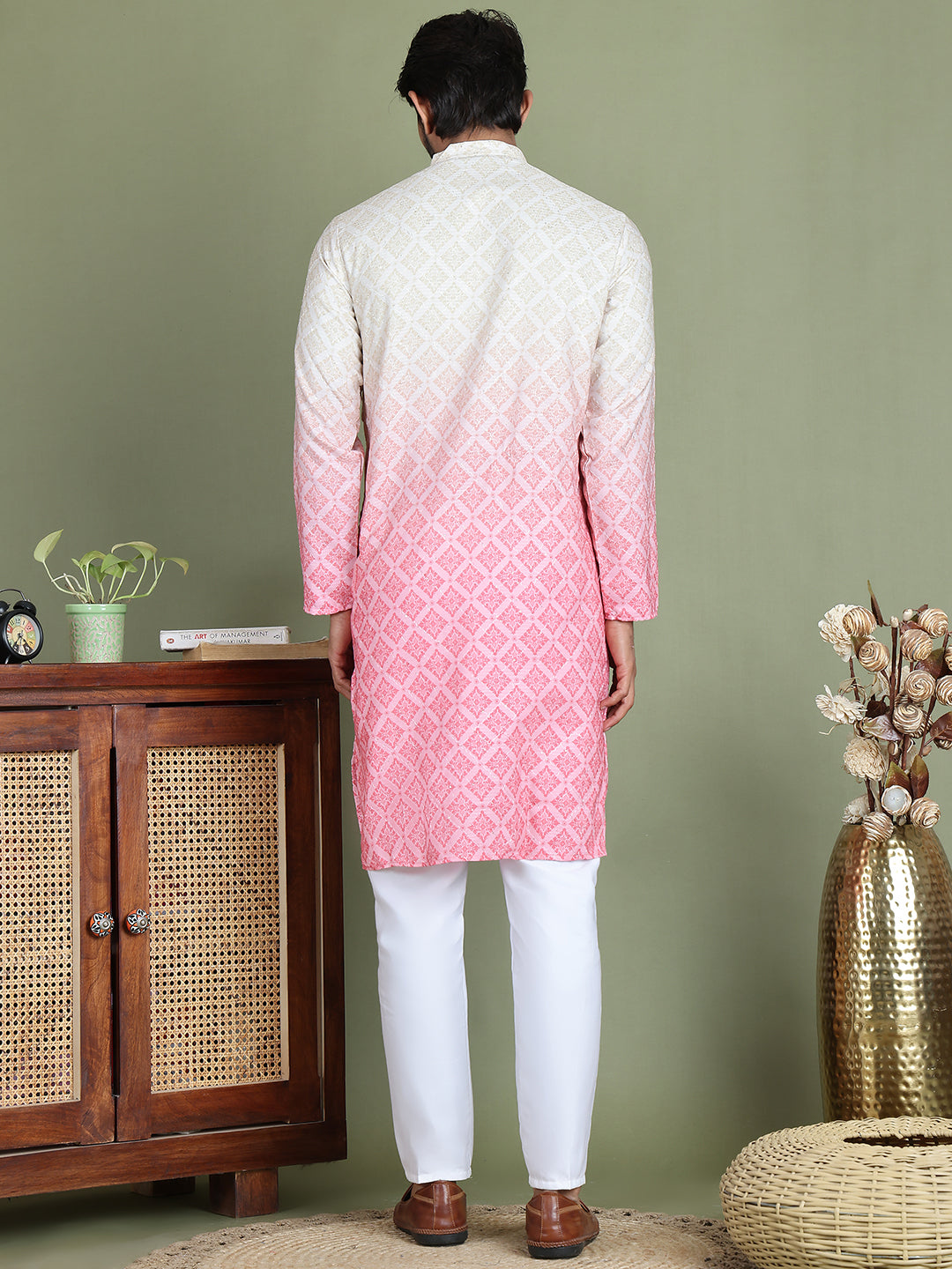 Peach Ombre Printed Kurta Pyjama Set For Men NOZ2TOZ - Made In INDIA.