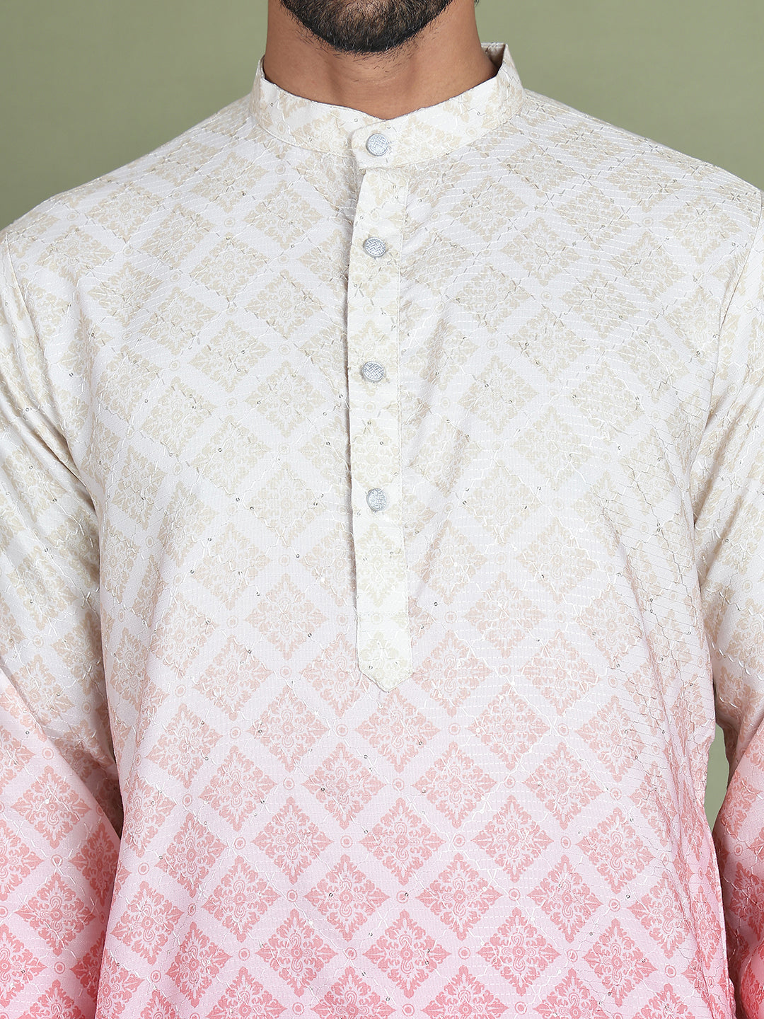 Peach Ombre Printed Kurta Pyjama Set For Men NOZ2TOZ - Made In INDIA.