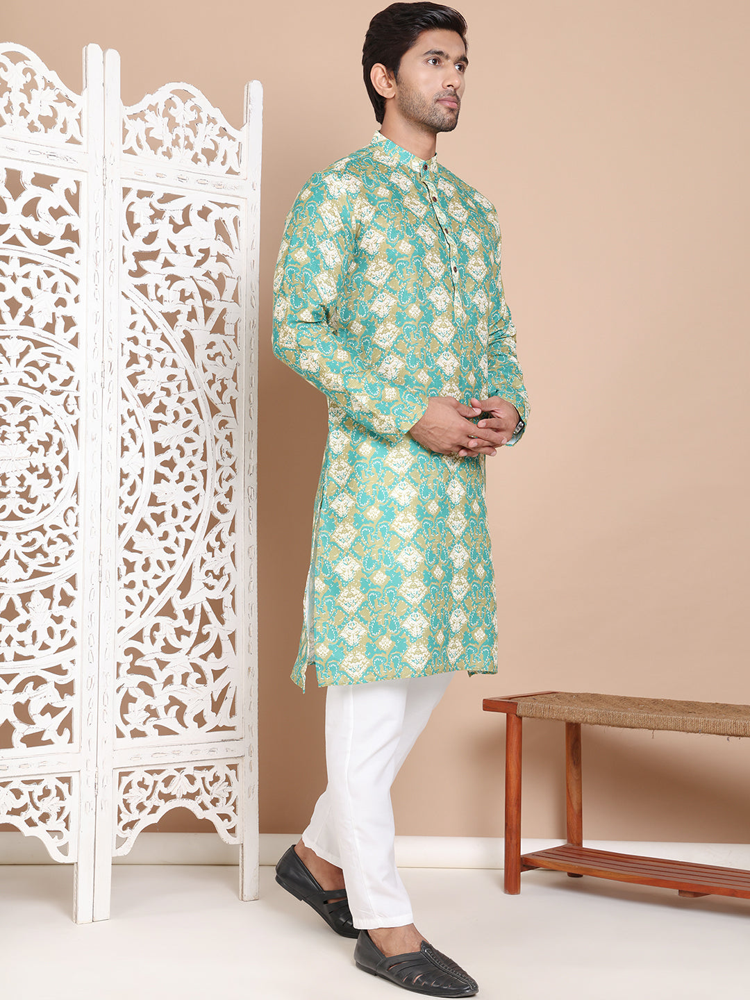 Men's Printed Pure Cotton Kurta Pyjama Set NOZ2TOZ - Made In INDIA.