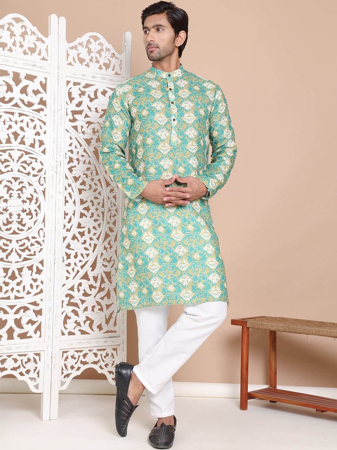 Men's Printed Pure Cotton Kurta Pyjama Set NOZ2TOZ - Made In INDIA.