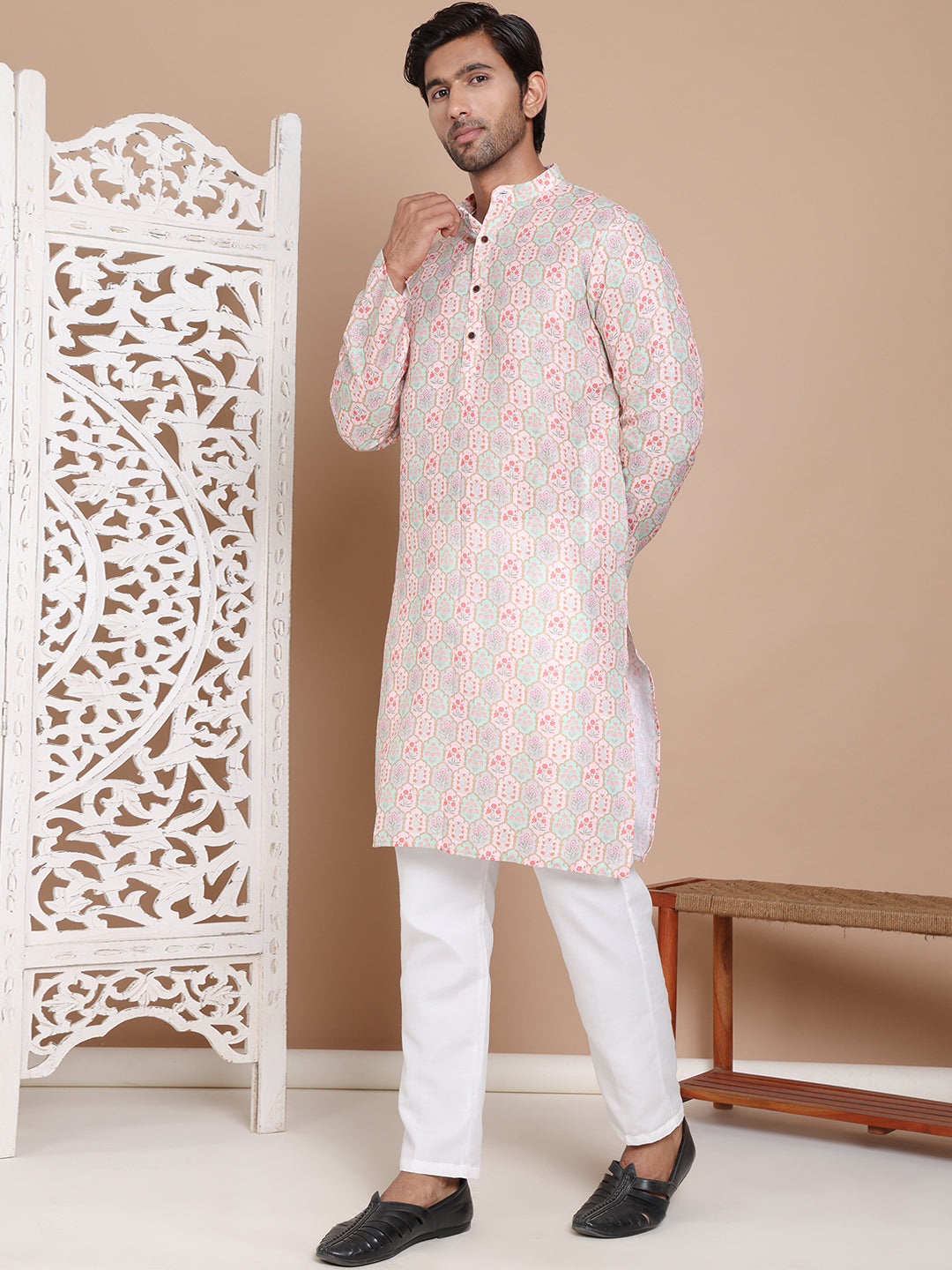 Men's Printed Pure Cotton Kurta Pyjama Set NOZ2TOZ - Made In INDIA.