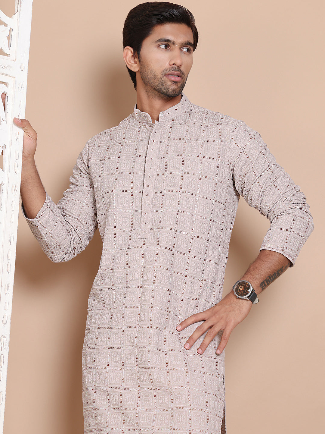 Sequin Embroidered Pure Cotton Kurta with Pyjamas NOZ2TOZ - Made In INDIA.