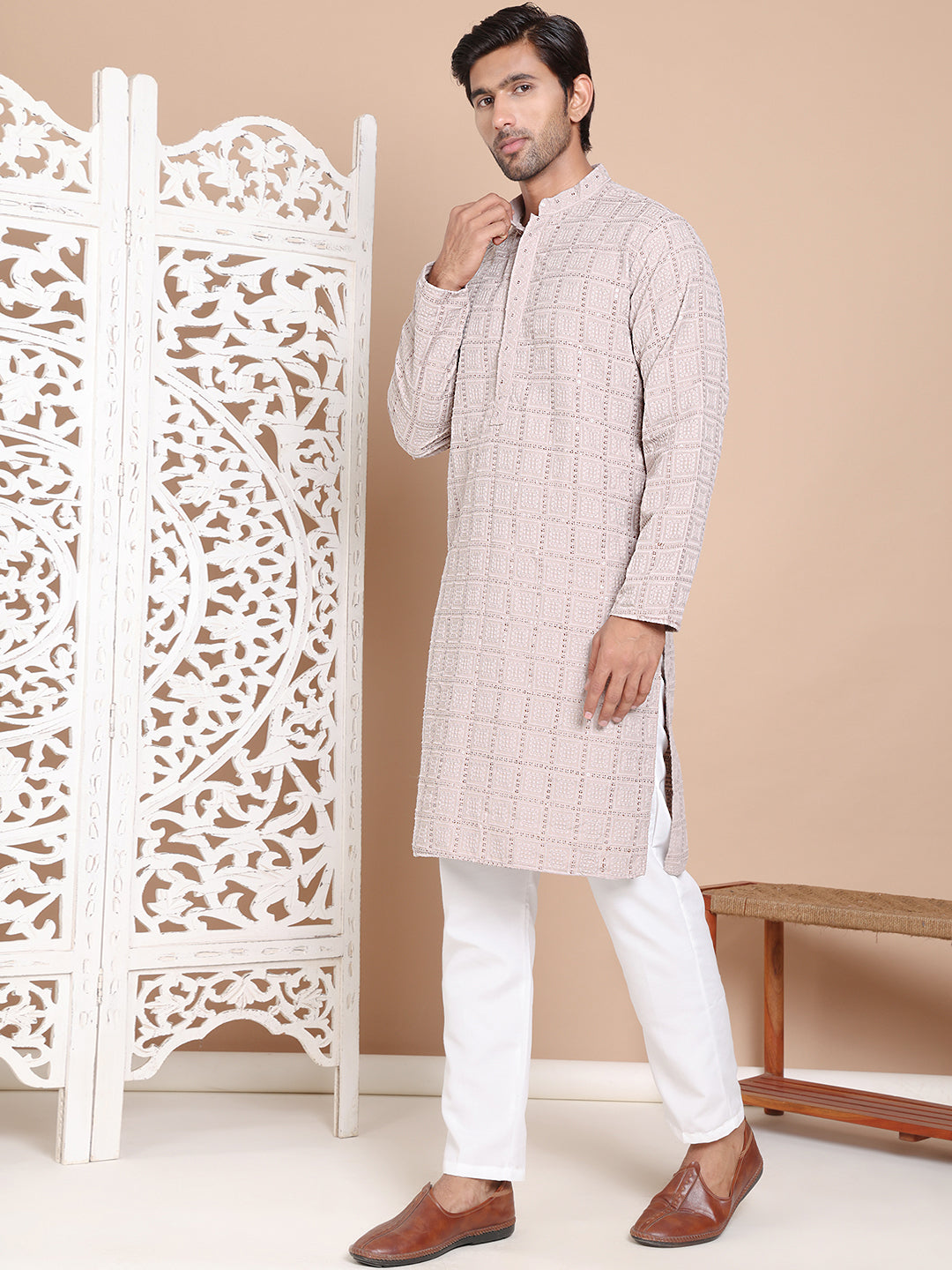 Sequin Embroidered Pure Cotton Kurta with Pyjamas NOZ2TOZ - Made In INDIA.