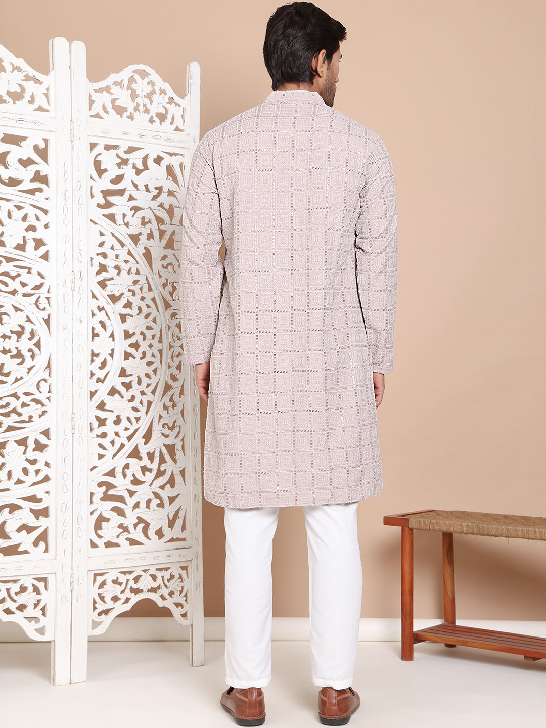 Sequin Embroidered Pure Cotton Kurta with Pyjamas NOZ2TOZ - Made In INDIA.