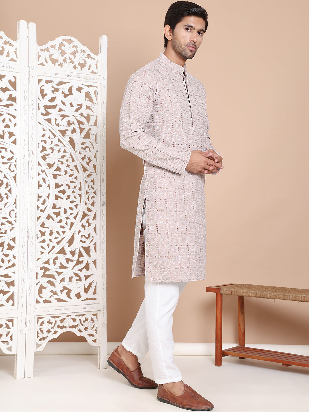 Sequin Embroidered Pure Cotton Kurta with Pyjamas NOZ2TOZ - Made In INDIA.