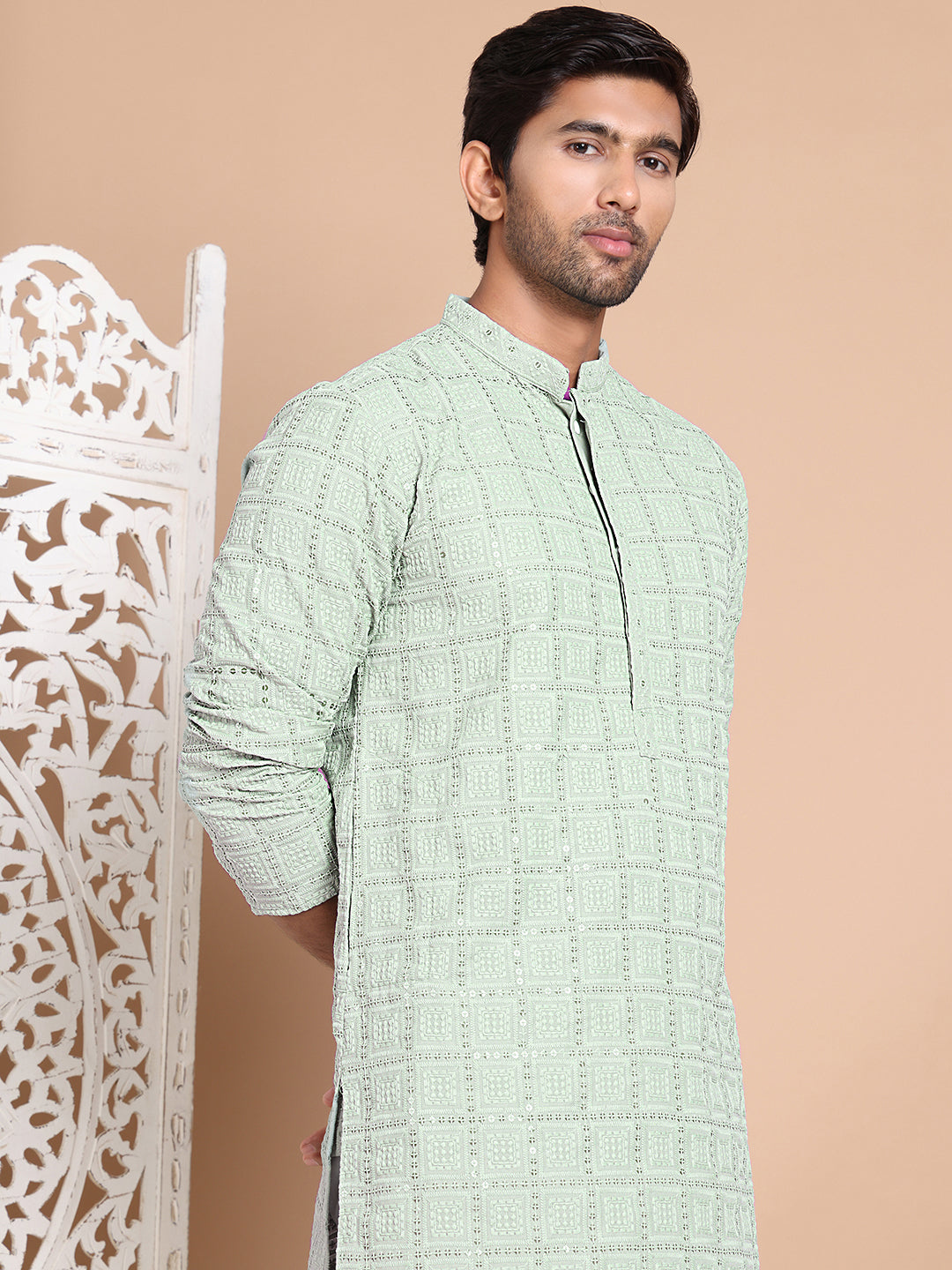 Sequin Embroidered Pure Cotton Kurta with Pyjamas NOZ2TOZ - Made In INDIA.