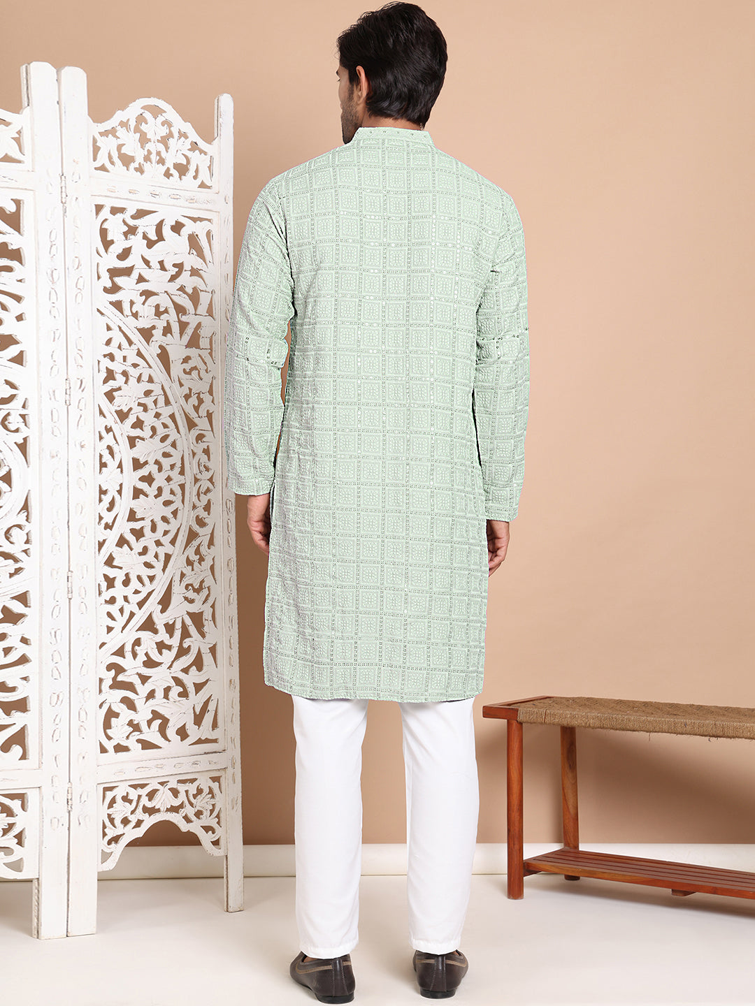 Sequin Embroidered Pure Cotton Kurta with Pyjamas NOZ2TOZ - Made In INDIA.