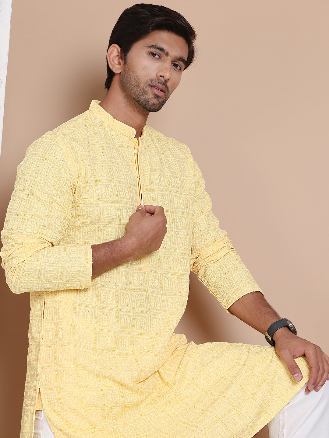 Sequin Embroidered Pure Cotton Kurta with Pyjamas NOZ2TOZ - Made In INDIA.