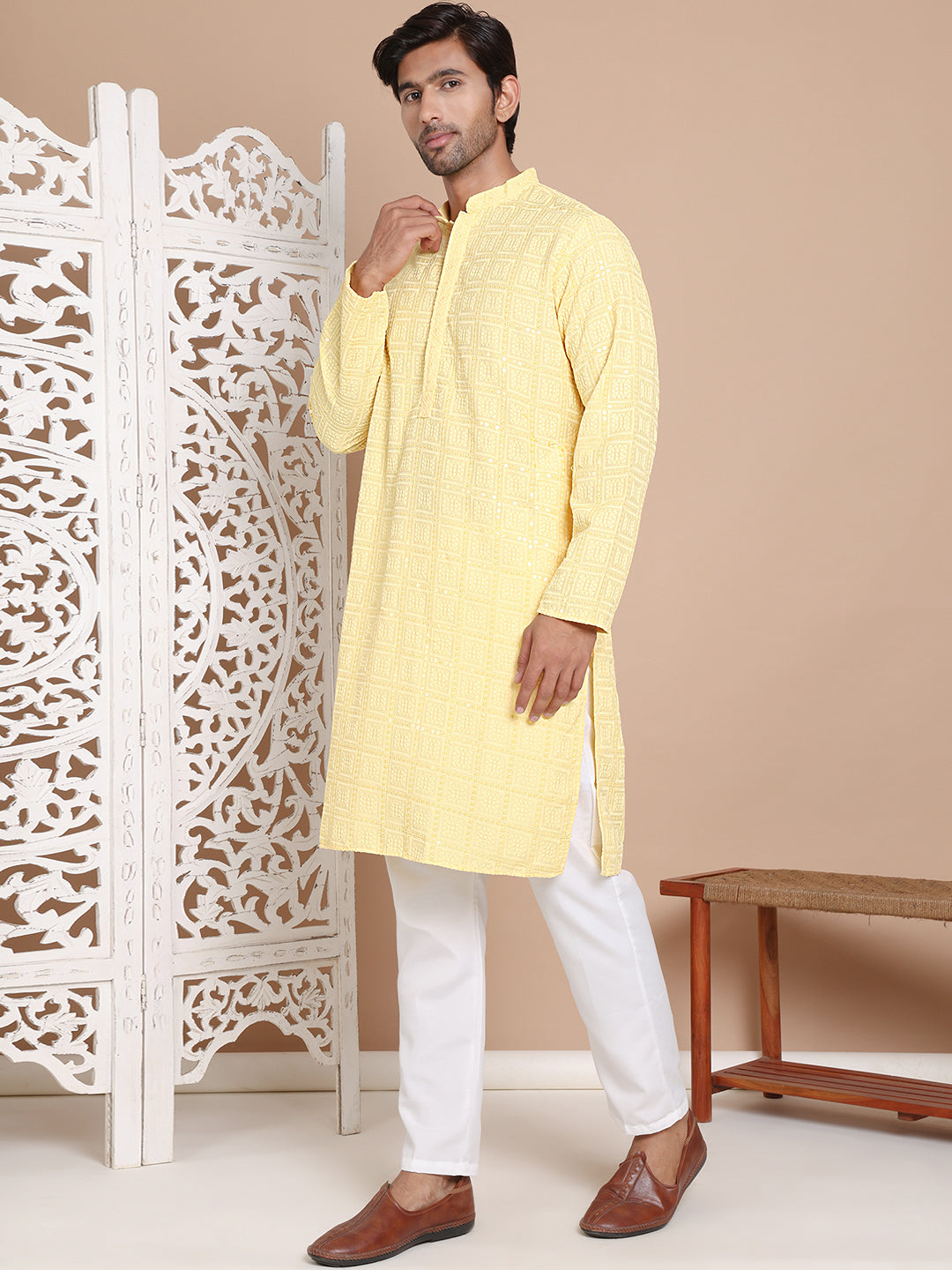 Sequin Embroidered Pure Cotton Kurta with Pyjamas NOZ2TOZ - Made In INDIA.