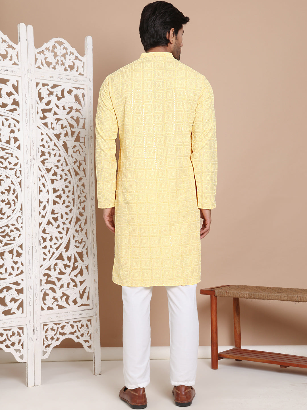 Sequin Embroidered Pure Cotton Kurta with Pyjamas NOZ2TOZ - Made In INDIA.