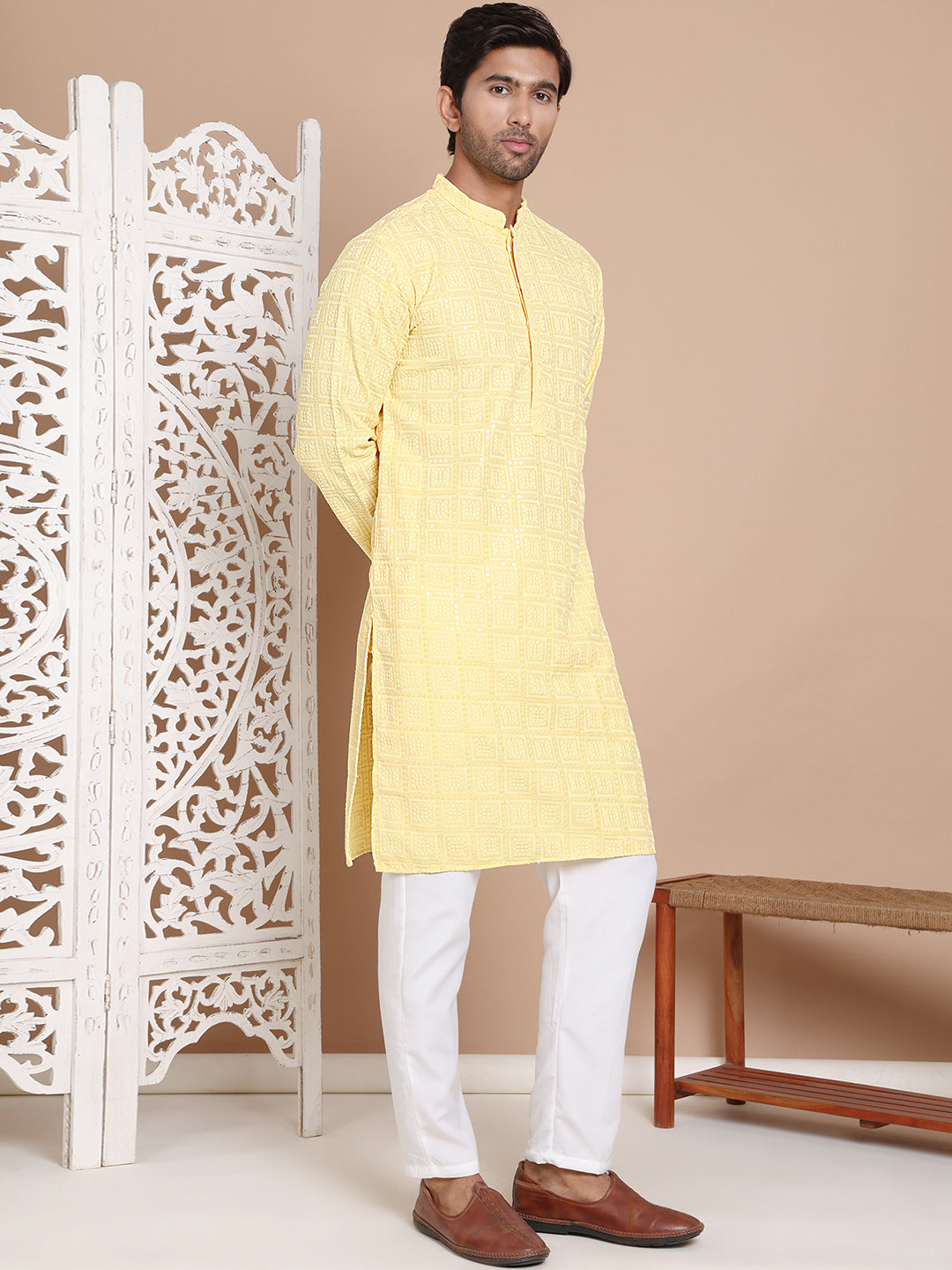 Sequin Embroidered Pure Cotton Kurta with Pyjamas NOZ2TOZ - Made In INDIA.